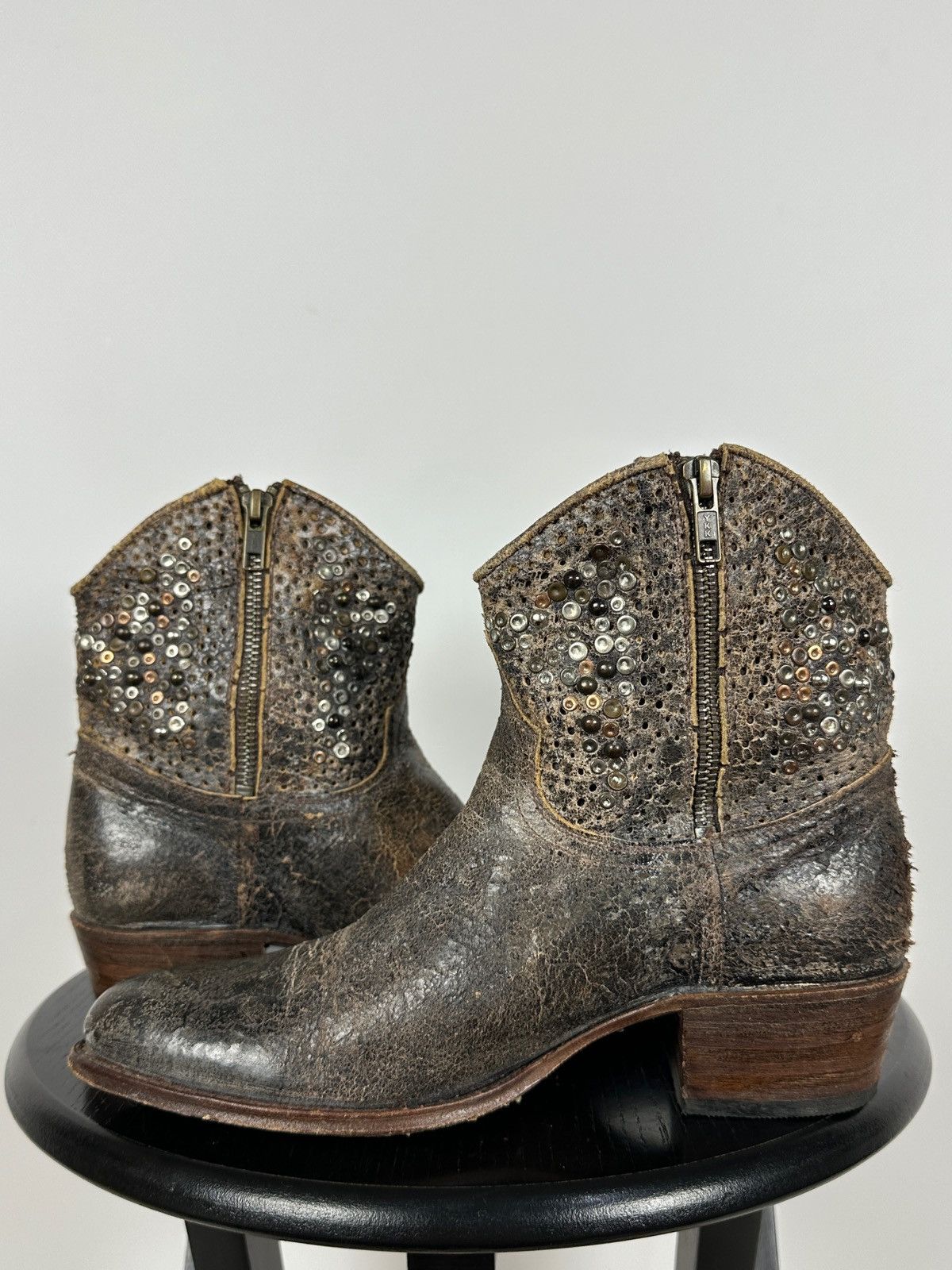 Sendra Sendra 8602 Brown Leather Studded Cowboy Biker Ankle Boots Size US 7.5 / IT 37.5 - 9 Thumbnail