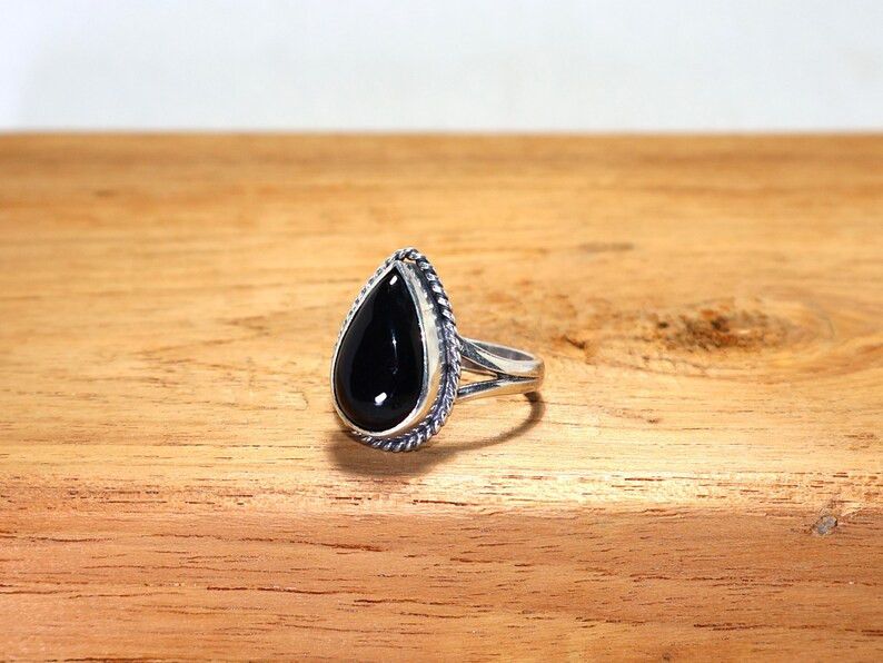 Handmade Handmade Black Onyx Teardrop Ring: 925 Sterling Silver, Gift Size ONE SIZE - 5 Thumbnail