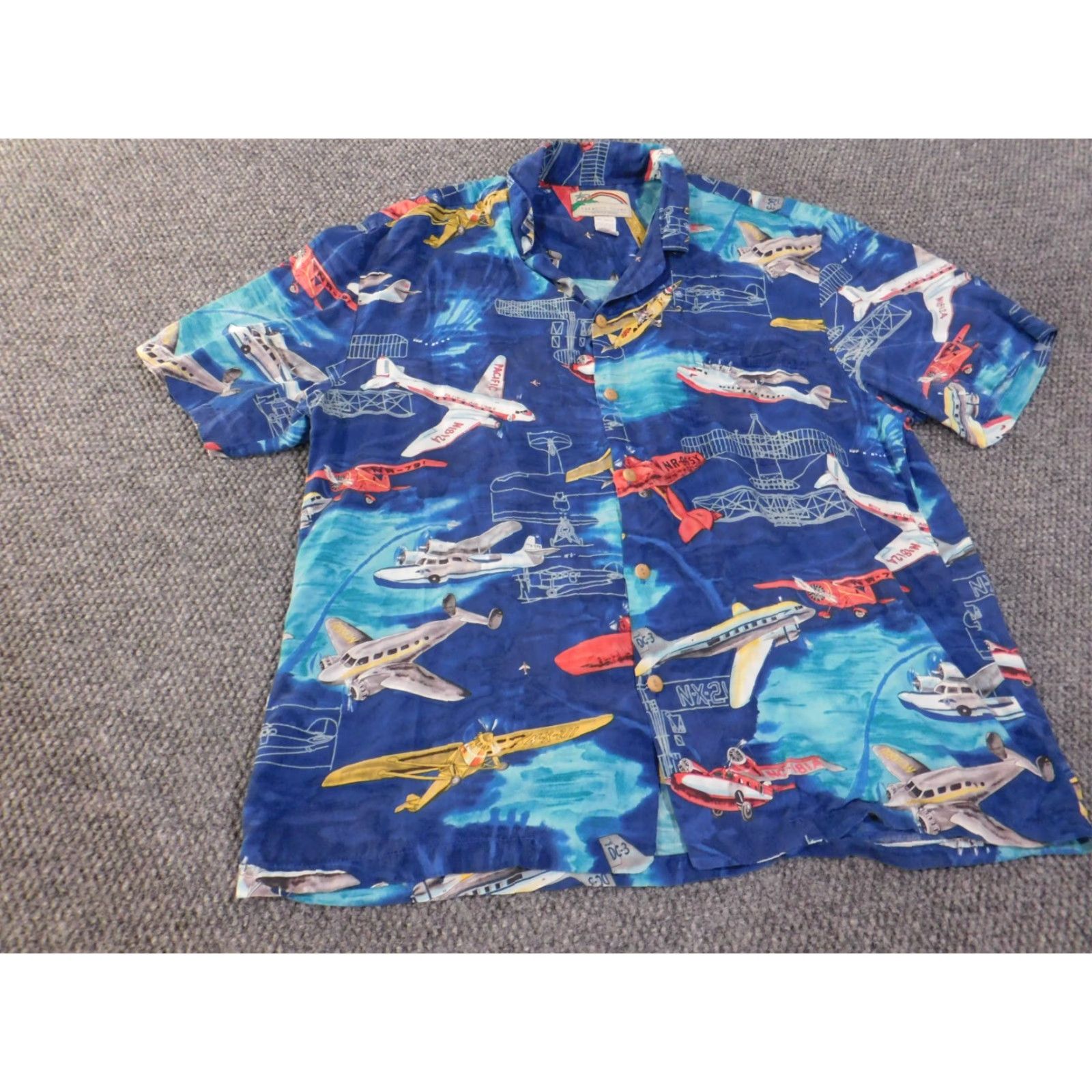 Paradise Paradise Hawaiian Shirt Men Large Blue Planes Island Airplanes Button Up Short Sleeve Collared Cotton Knit Size US L / EU 52-54 / 3 - 4 Thumbnail