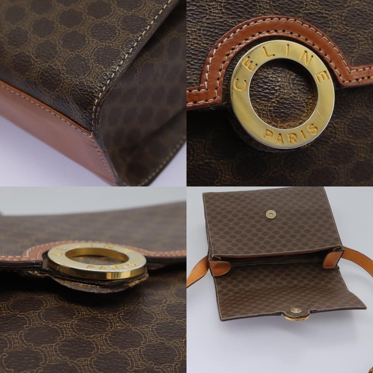 Celine CELINE Macadam Canvas Shoulder Bag Pvc Leather Brown Gold Size ONE SIZE - 11 Thumbnail