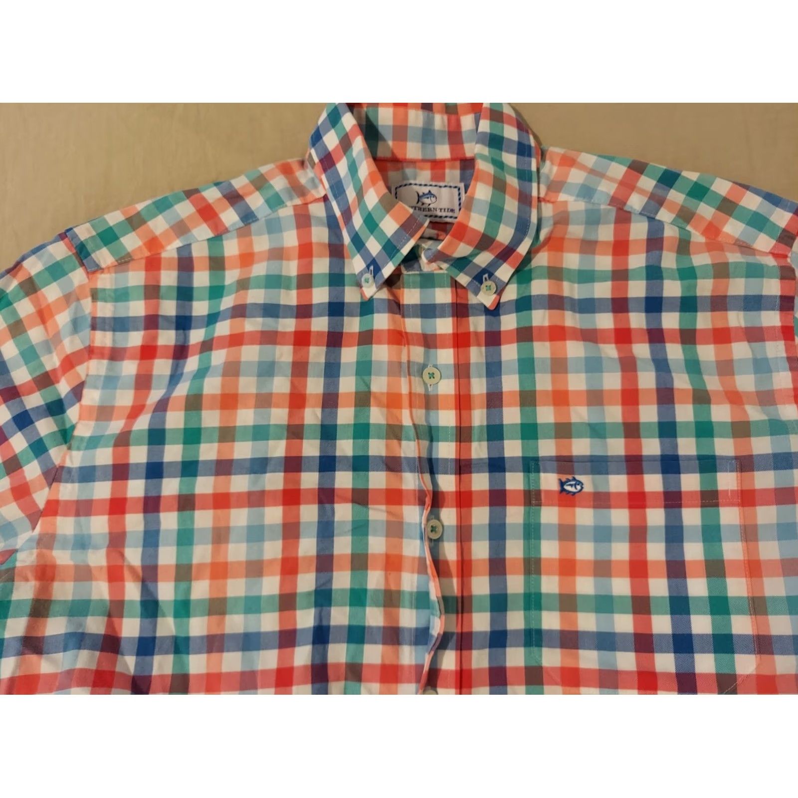 Southern Tide Mens Southern Tide Shirt Medium Red Blue Green Plaid Button Size 40R - 2 Thumbnail
