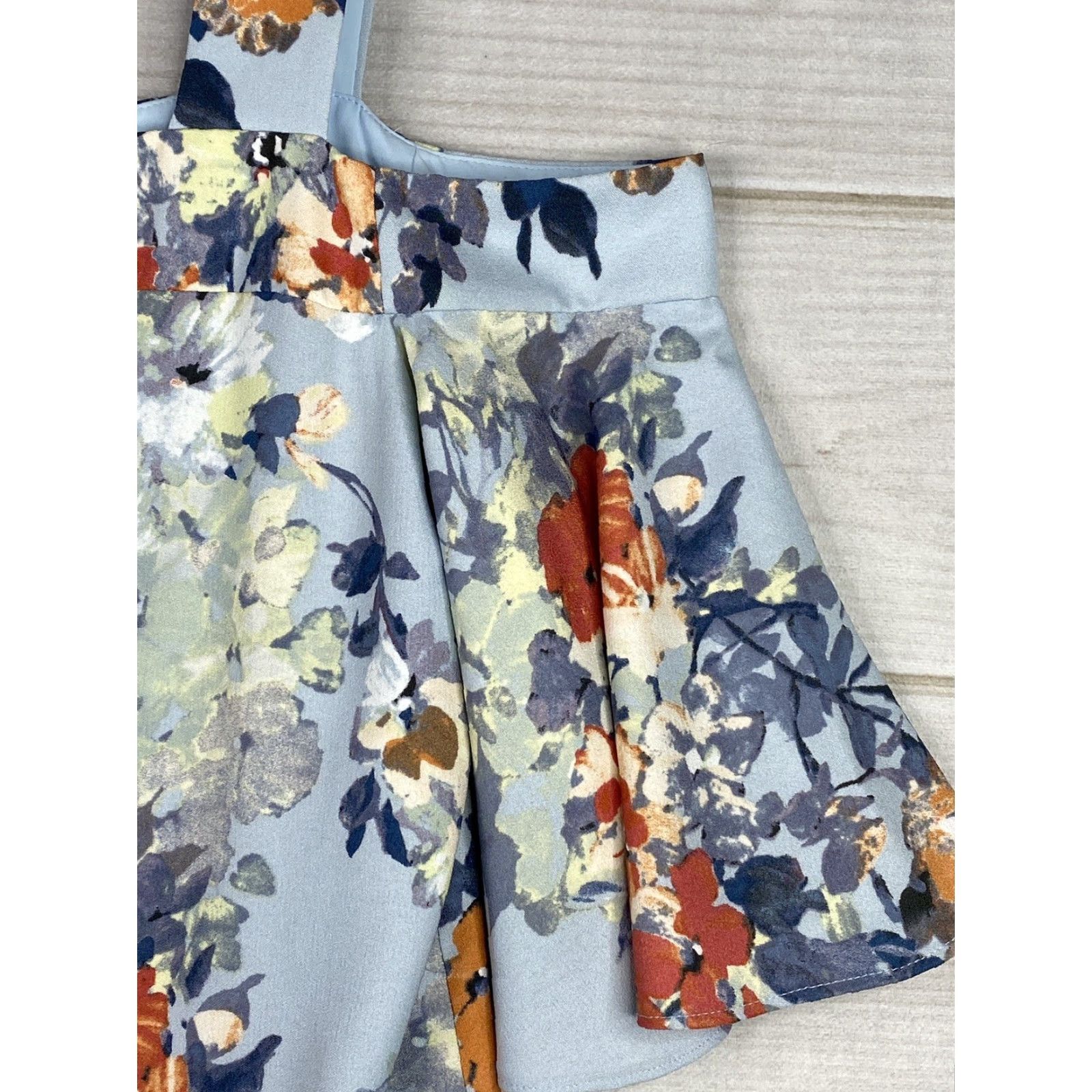 Vintage VINTAGE? No - Taylor Dress Womens 6 Blue Floral Cold Shoulder Lined Zip Back Knee Length Shirt? Size M / US 6-8 / IT 42-44 - 3 Thumbnail