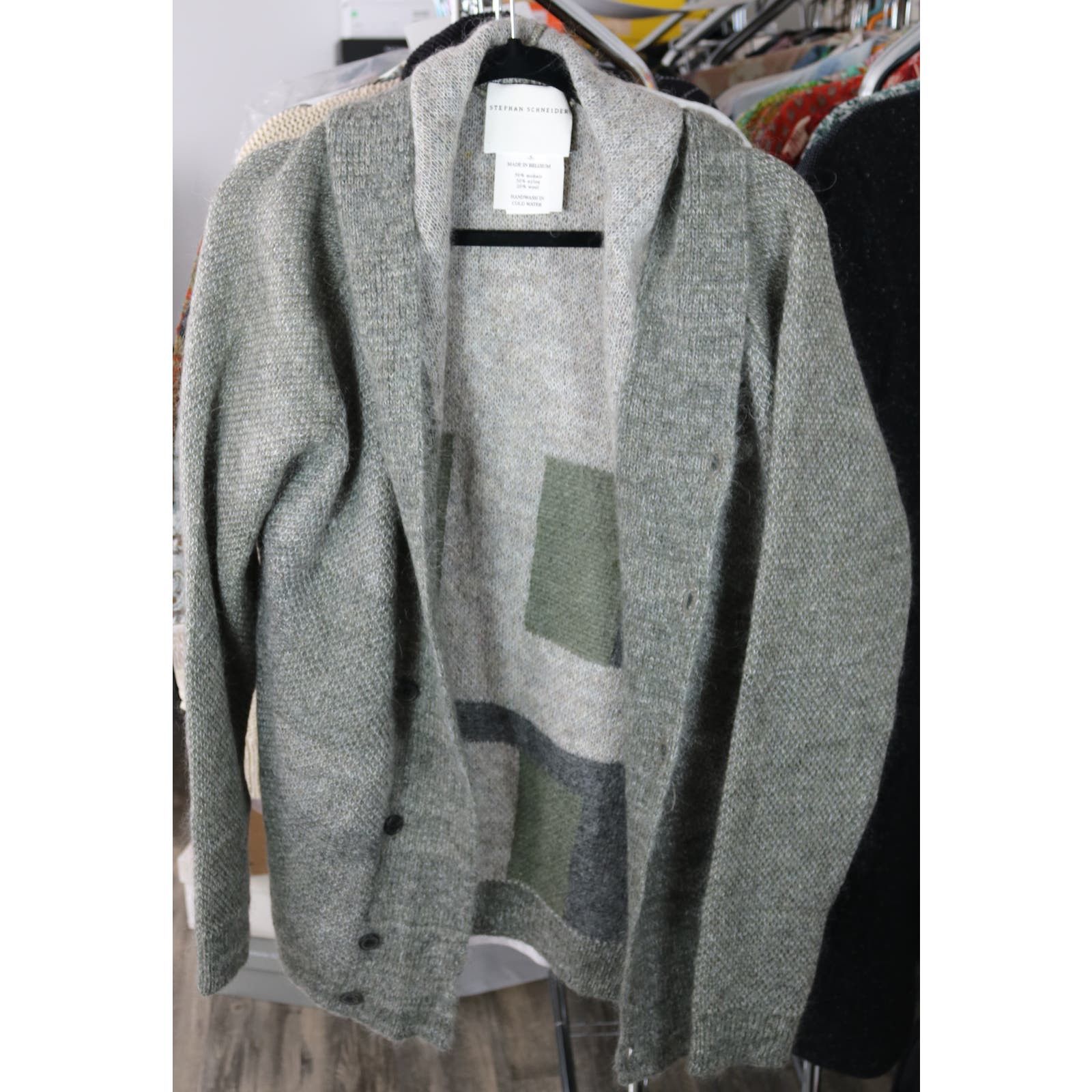image of Stephan Schneider Hooded Mohair Cardigan Size V in Grey, Men's