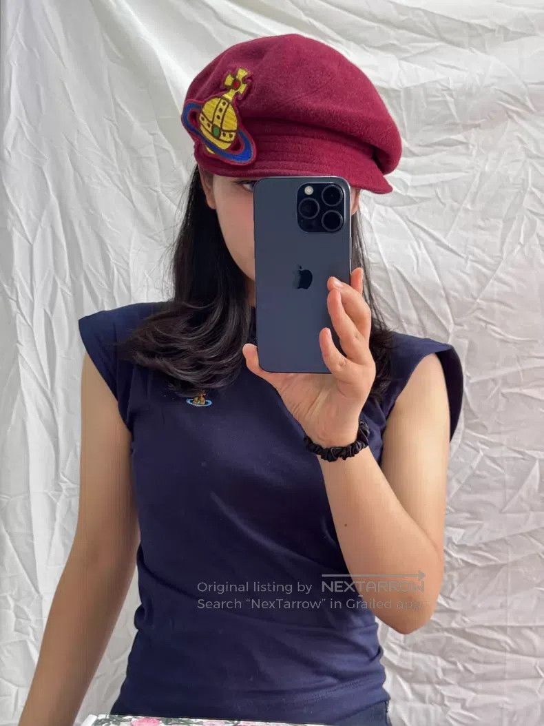 Vivienne Westwood Vivienne Westwood Dark Red Saturn Newsboy Cap Size ONE SIZE - 8 Thumbnail