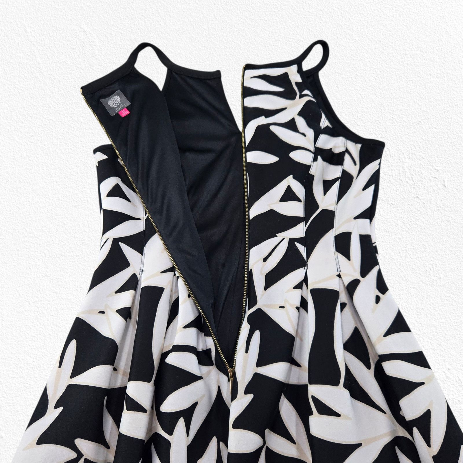 Vince Camuto Vince Camuto Black White Pink Leaf Fit & Flare Dress Size 12 Size XL / US 12-14 / IT 48-50 - 8 Thumbnail