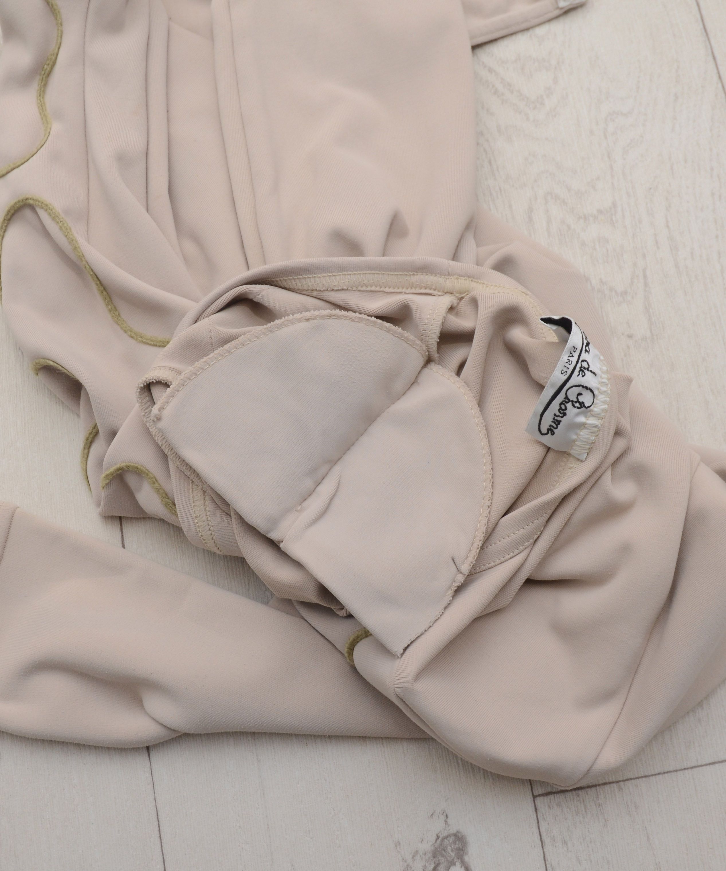 Vintage Elegant Beige Bodysuit Gold Embroidery Chara de Crome Paris Size ONE SIZE - 10 Thumbnail