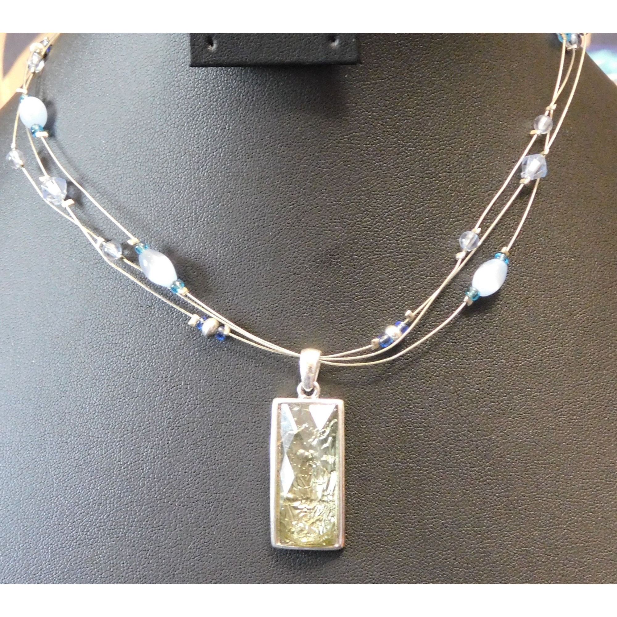 Other Unique Foil Crackle Pendant And Blue Glass Beaded Necklace Size ONE SIZE - 3 Thumbnail
