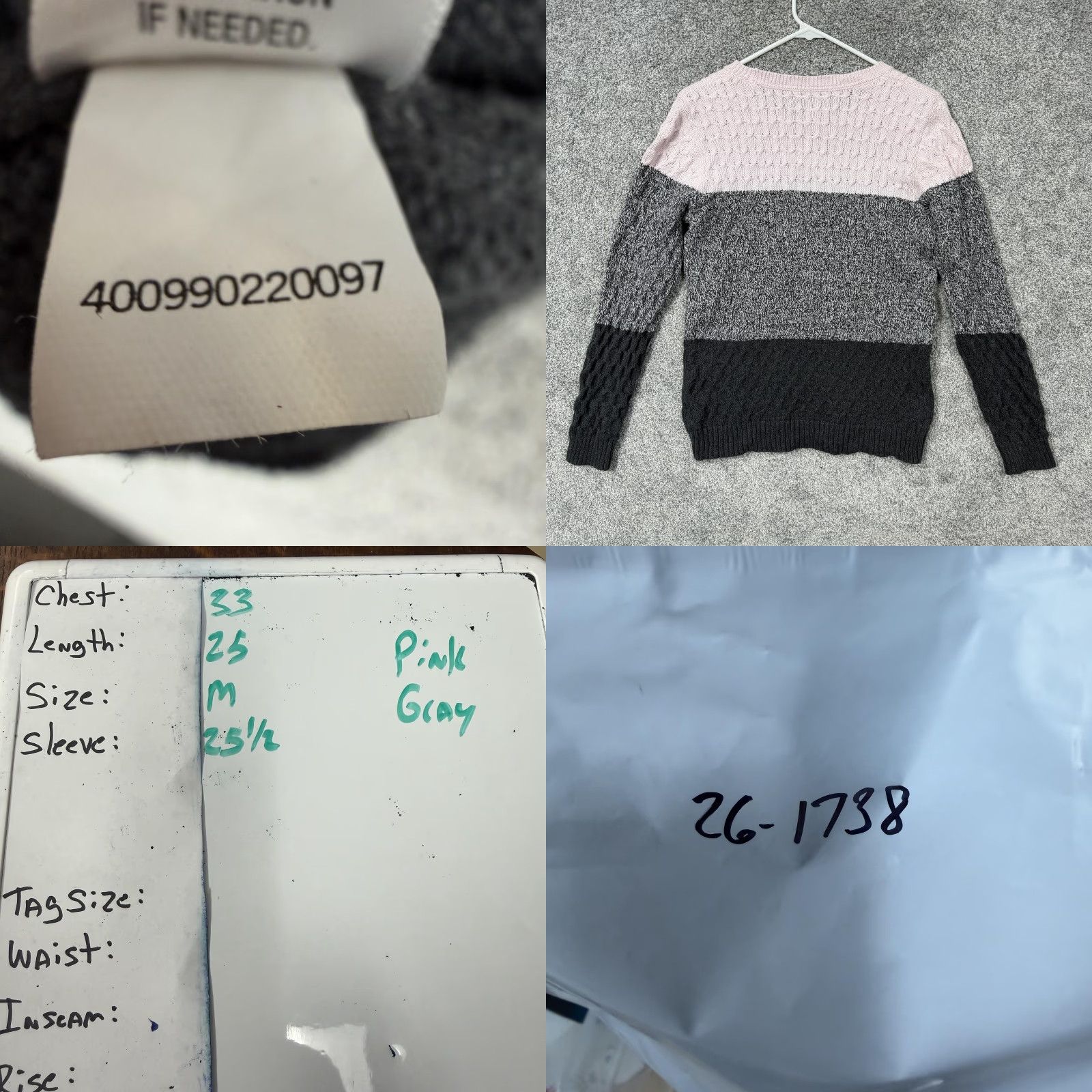 Croft & Barrow Womens Croft & Barrow Sweater M Gray Pink Colorblock Cable Knit Pastel Soft Girl Size M / US 6-8 / IT 42-44 - 8 Thumbnail