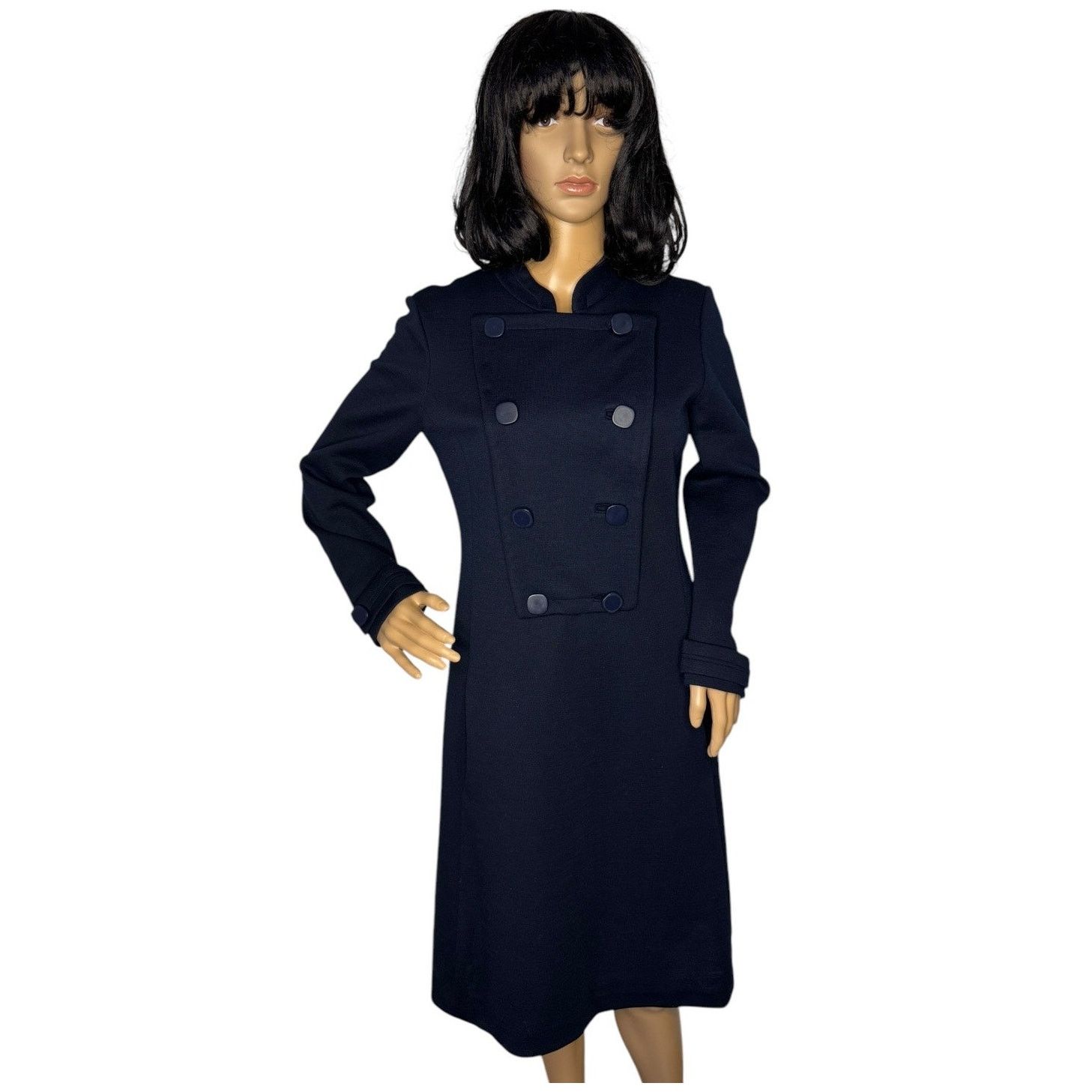 Vintage Vtg 60's Navy double breasted pop over dress military style Size M / US 6-8 / IT 42-44 - 4 Thumbnail
