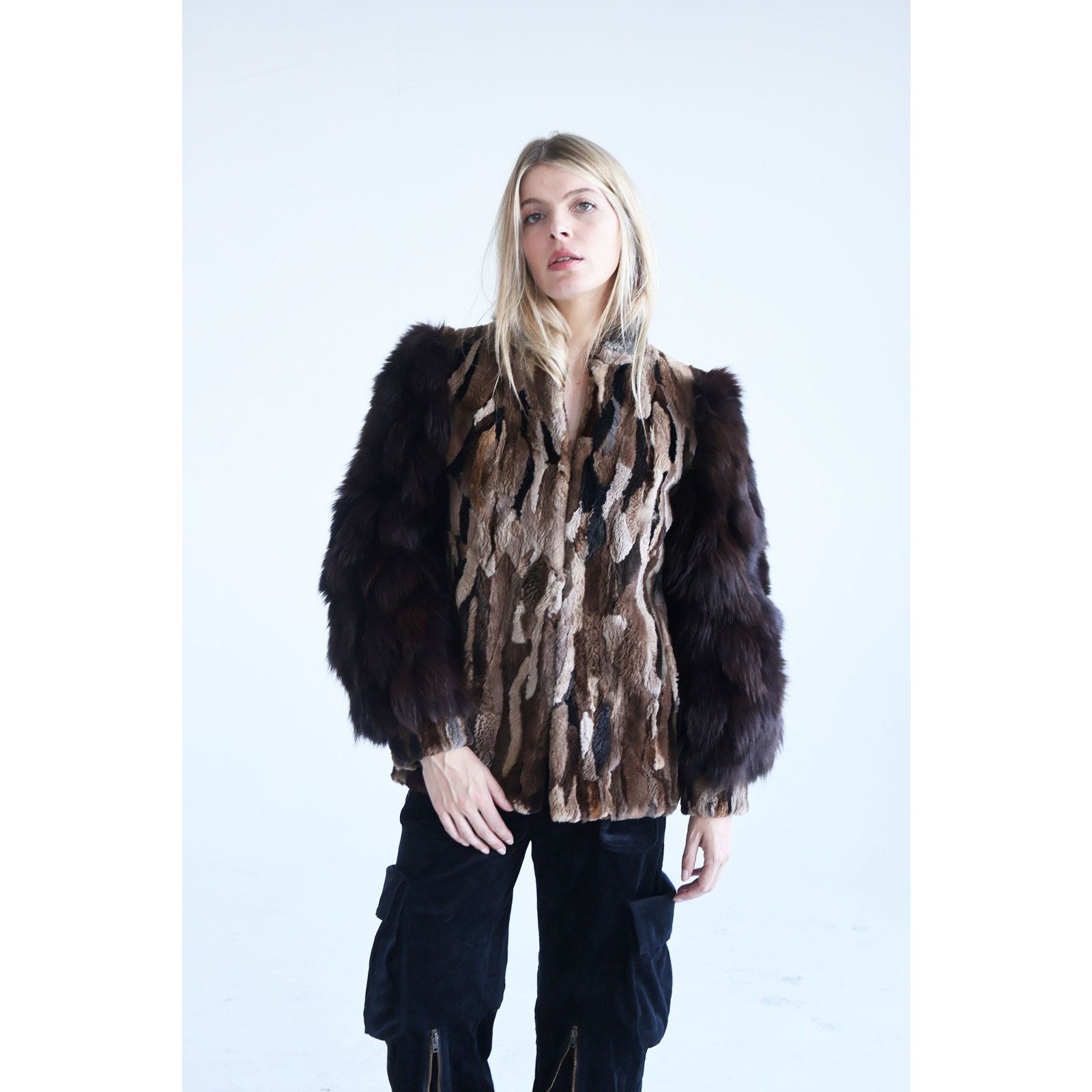 Vintage Vintage 1970s Brown Patchwork Fur Coat Size S / US 4 / IT 40 - 1 Thumbnail