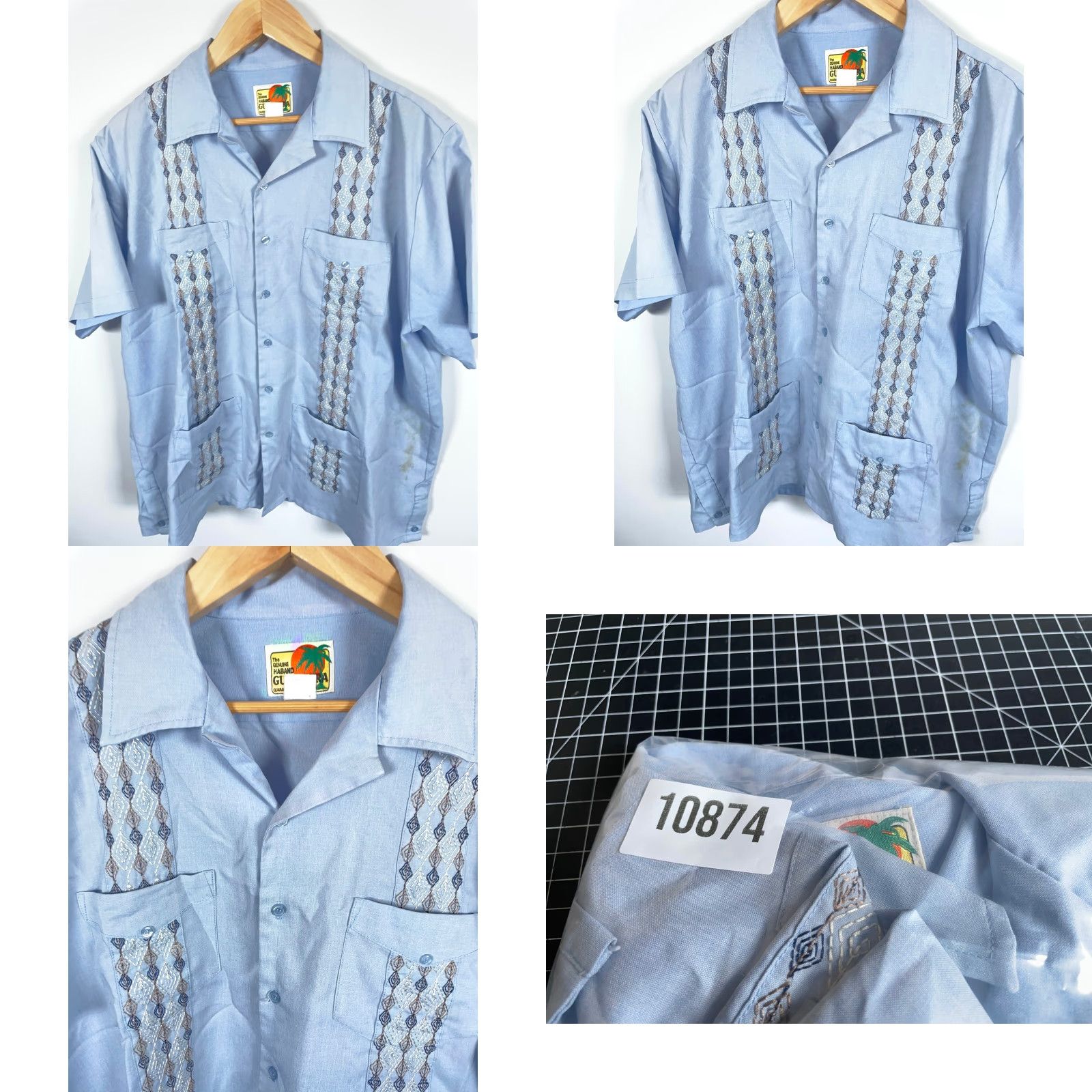 Haband VINTAGE Haband 90s Guayabera Pleated Shirt 4 Pocket Blue Geometric Pattern Button-Up Short Sleeve Adult 2X Men Mens Retro Size US XXL / EU 58 / 5 - 8 Thumbnail