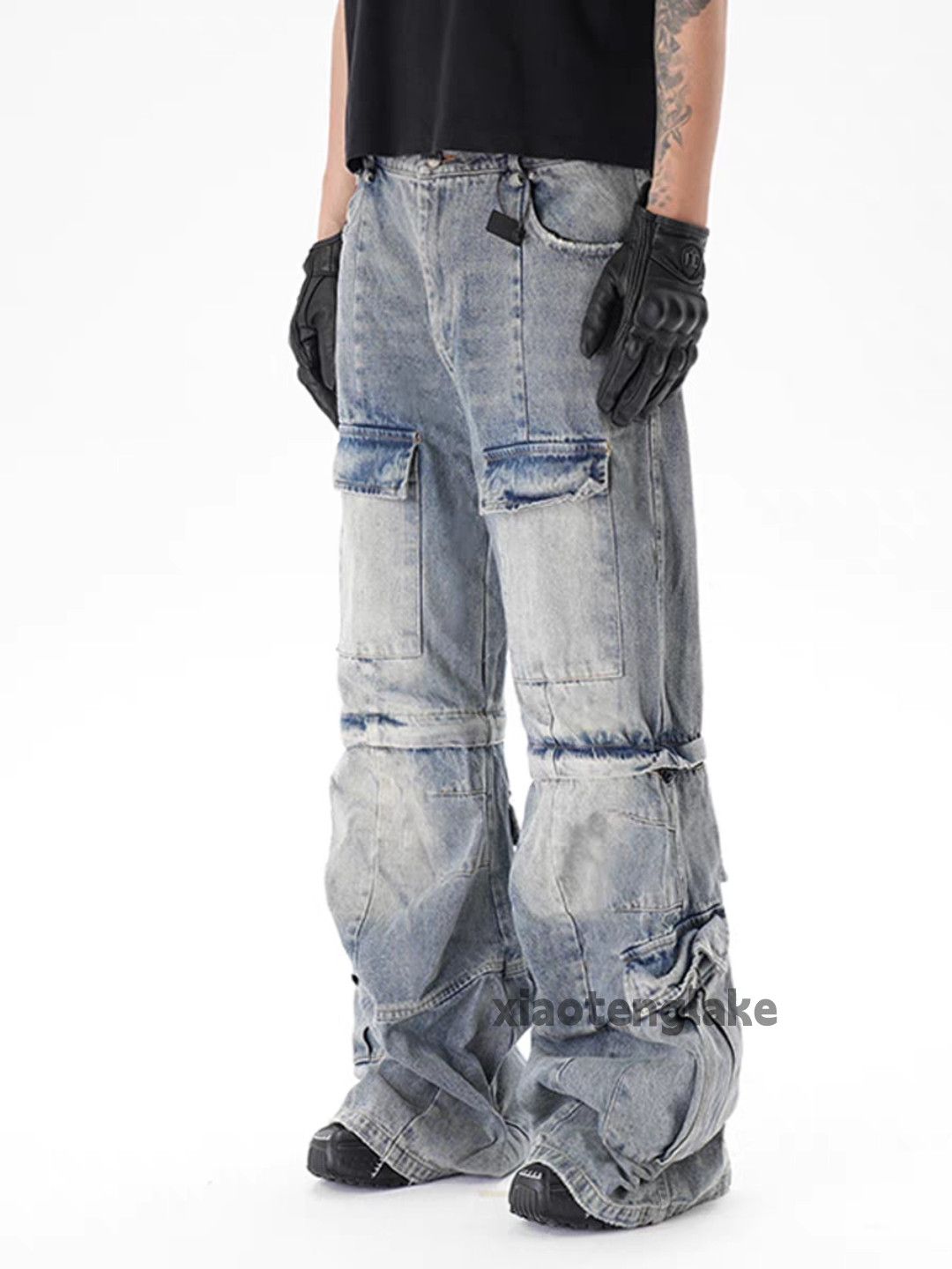Jean Unisex utility loose baggy faded hiphop cargo pants Size US 32 / EU 48 - 5 Thumbnail