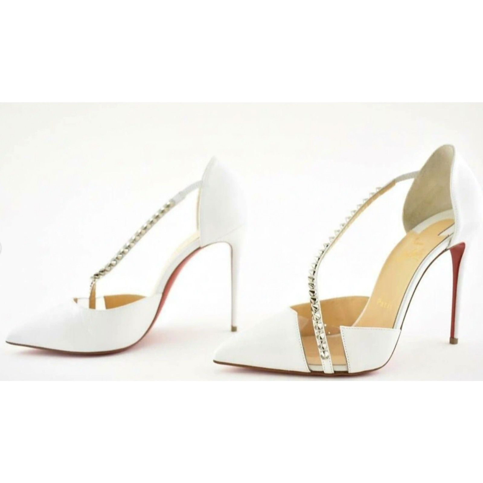 Christian Louboutin Spike Cross 100 White PVC Silver Criss Strap Heel Pump 42 Size US 12 / IT 42 - 9 Thumbnail