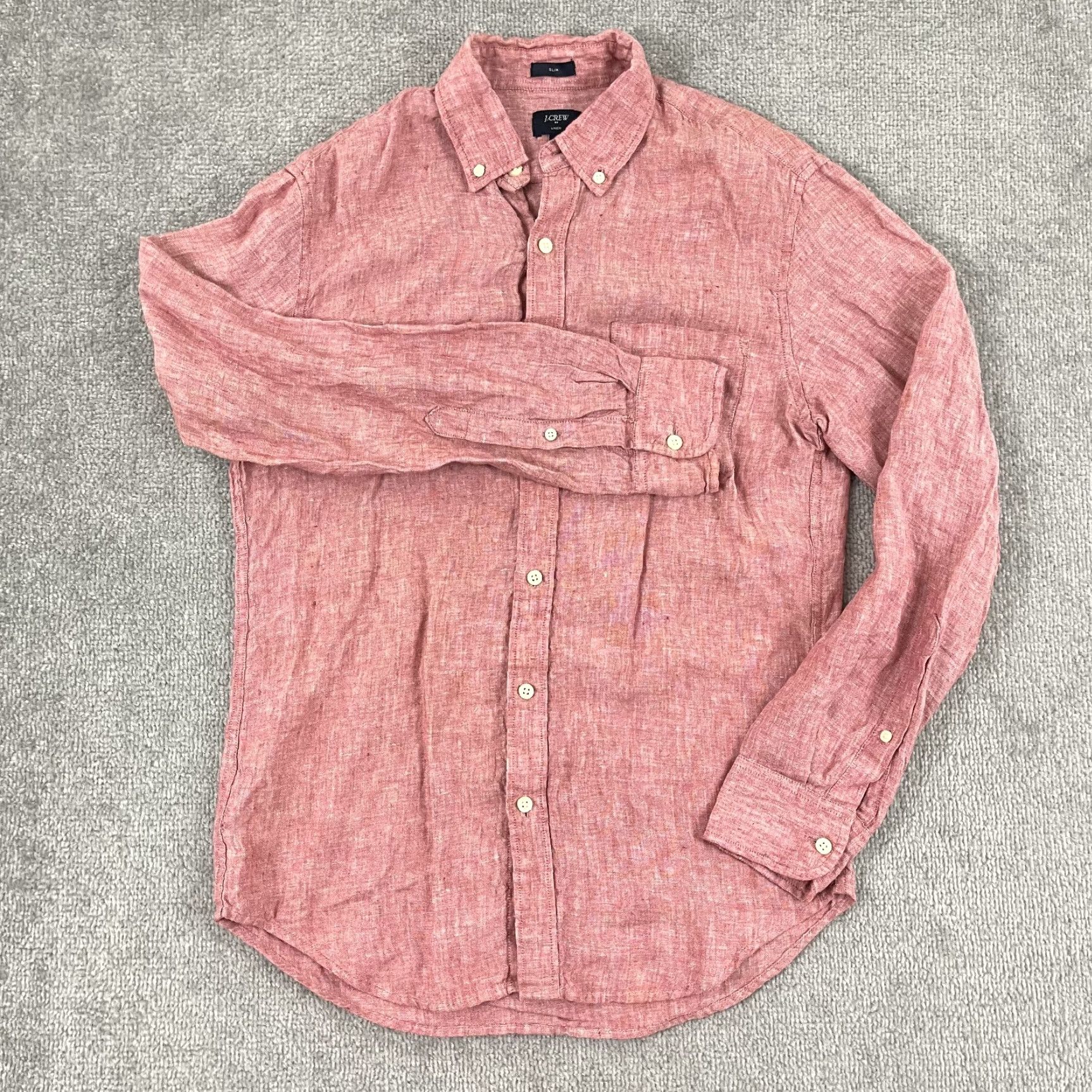 J.Crew J. CREW Shirt Men Small Slim Fit Button-Down Long Sleeve Preppy Summer Old Money Red Linen Button-Up Solid Casual, Workwear Mens S Size US S / EU 44-46 / 1 - 4 Thumbnail