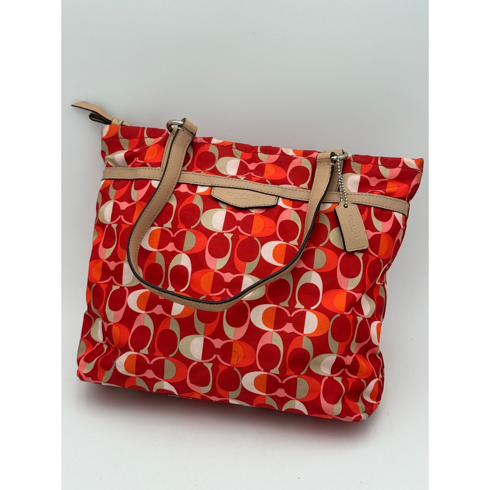 Coach Coach Signature Striped Vermillion Dream C Tote Fabric Size ONE SIZE - 3 Thumbnail