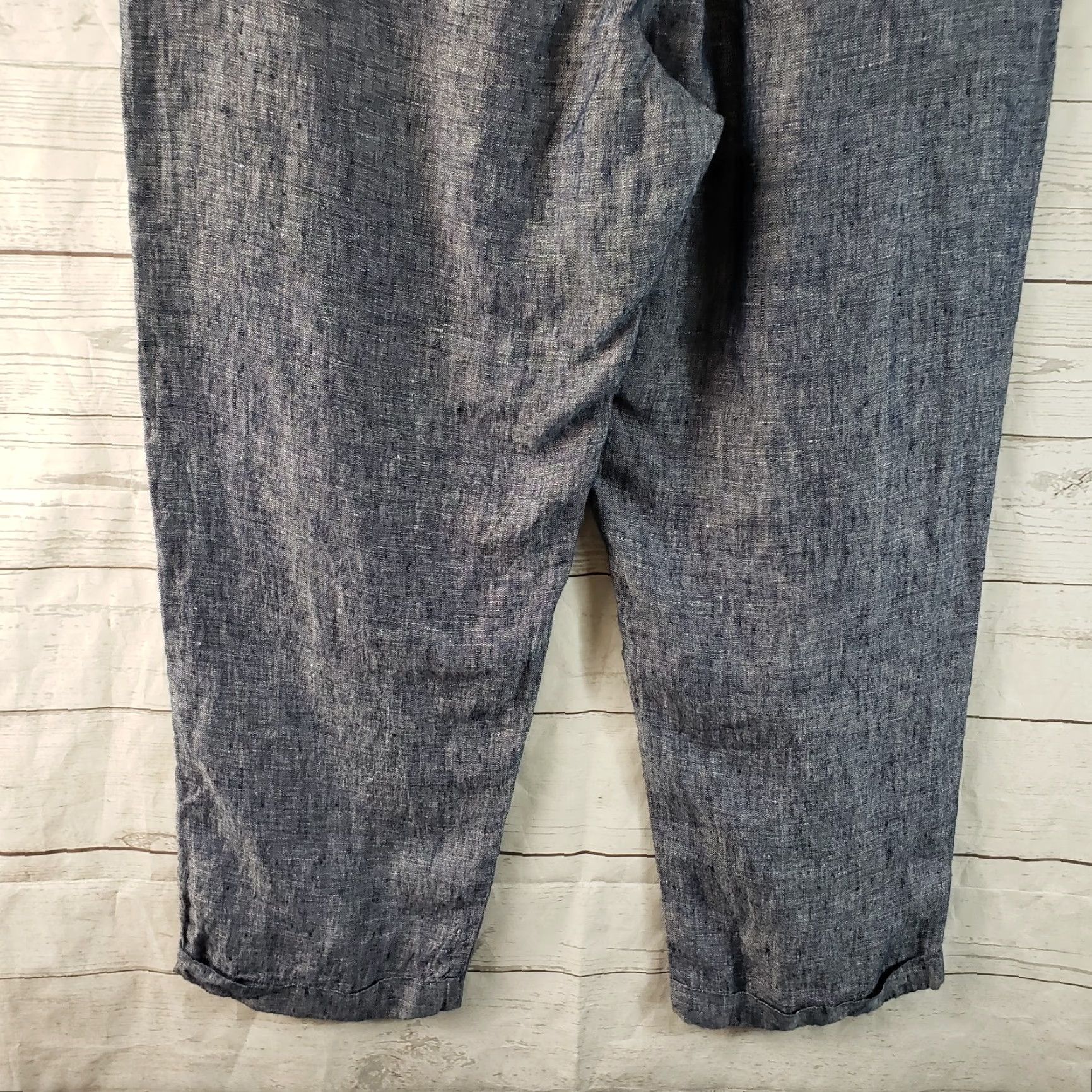 Vintage Allen Allen Womens Cropped Linen Pants M Blue Cuffed Drawstring Size 32" / US 10 / IT 46 - 5 Thumbnail