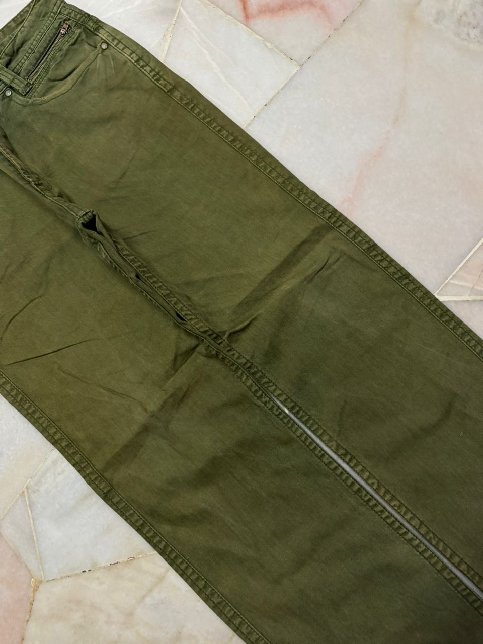 Kapital 💥Thrashed 90s Back Number Olive Green Jeans Sick style Size US 31 - 7 Thumbnail