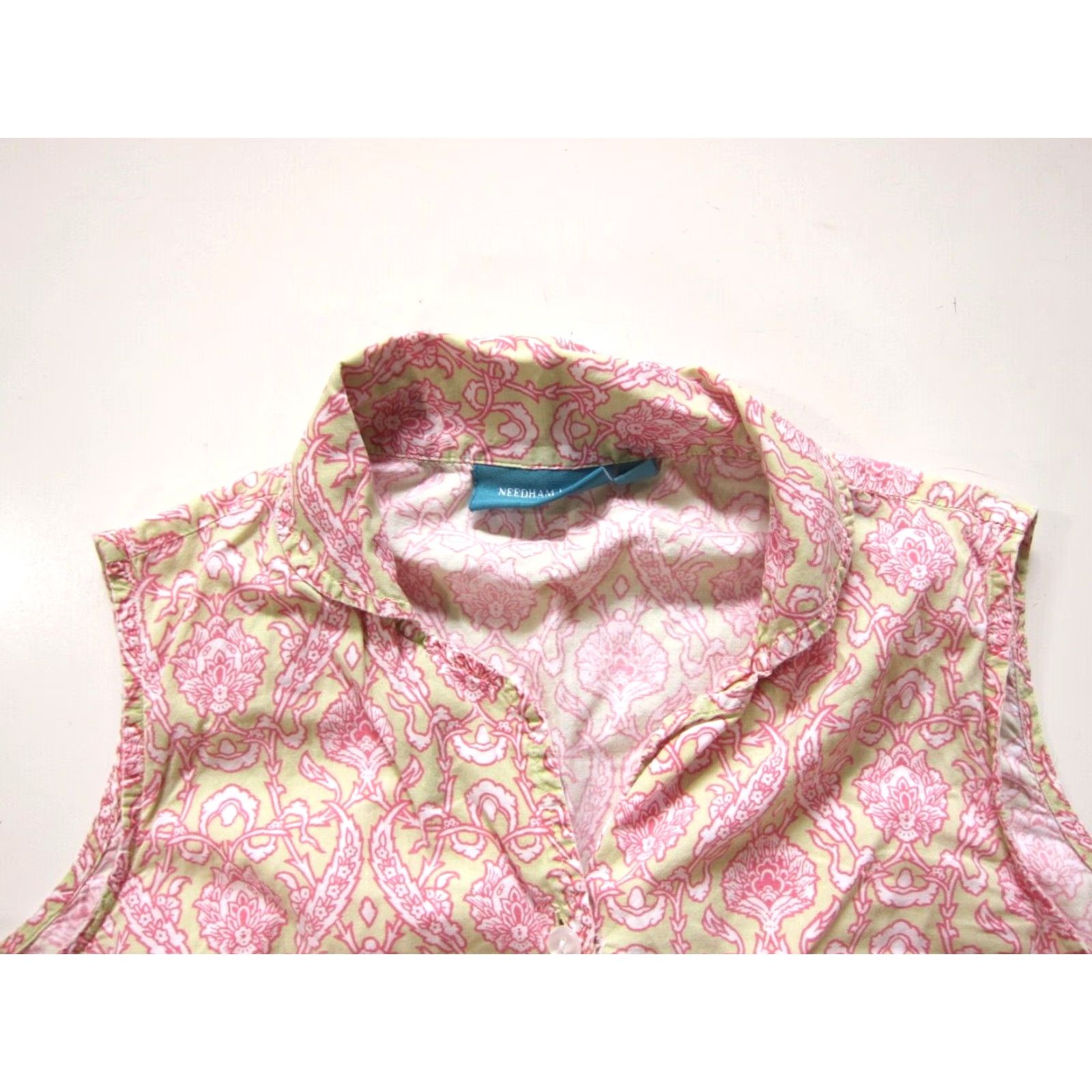 Vintage Needham Lane Blouse Sleeveless Floral 100% Cotton Pink White Green M Womens Size M / US 6-8 / IT 42-44 - 5 Thumbnail