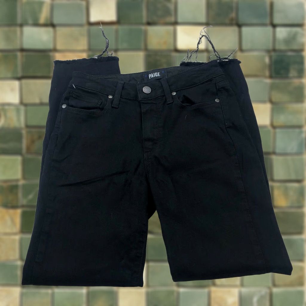 Paige Paige Hoxton Ultra Skinny 25 Jeans Black Denim Zip Raw Hem Women 25 in Inseam 25 in Slim Straight Vintage No 25W 25L Regular Size Pants Size 42" / US 20 - 1 Thumbnail