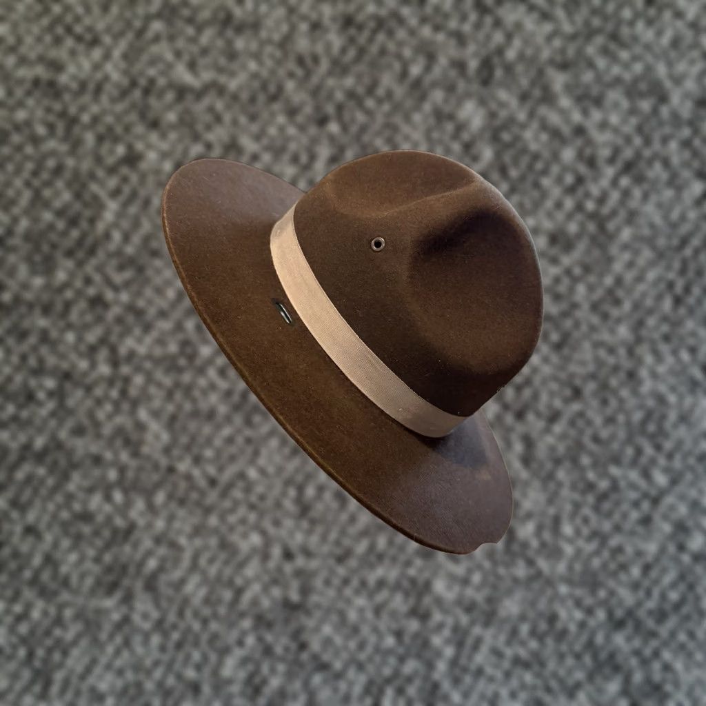 FELT VINTAGE Stratton Drill Sergeant Instructor Campaign Hat 7 USA Solid Wool Felt Brown Mens Size ONE SIZE - 1 Thumbnail