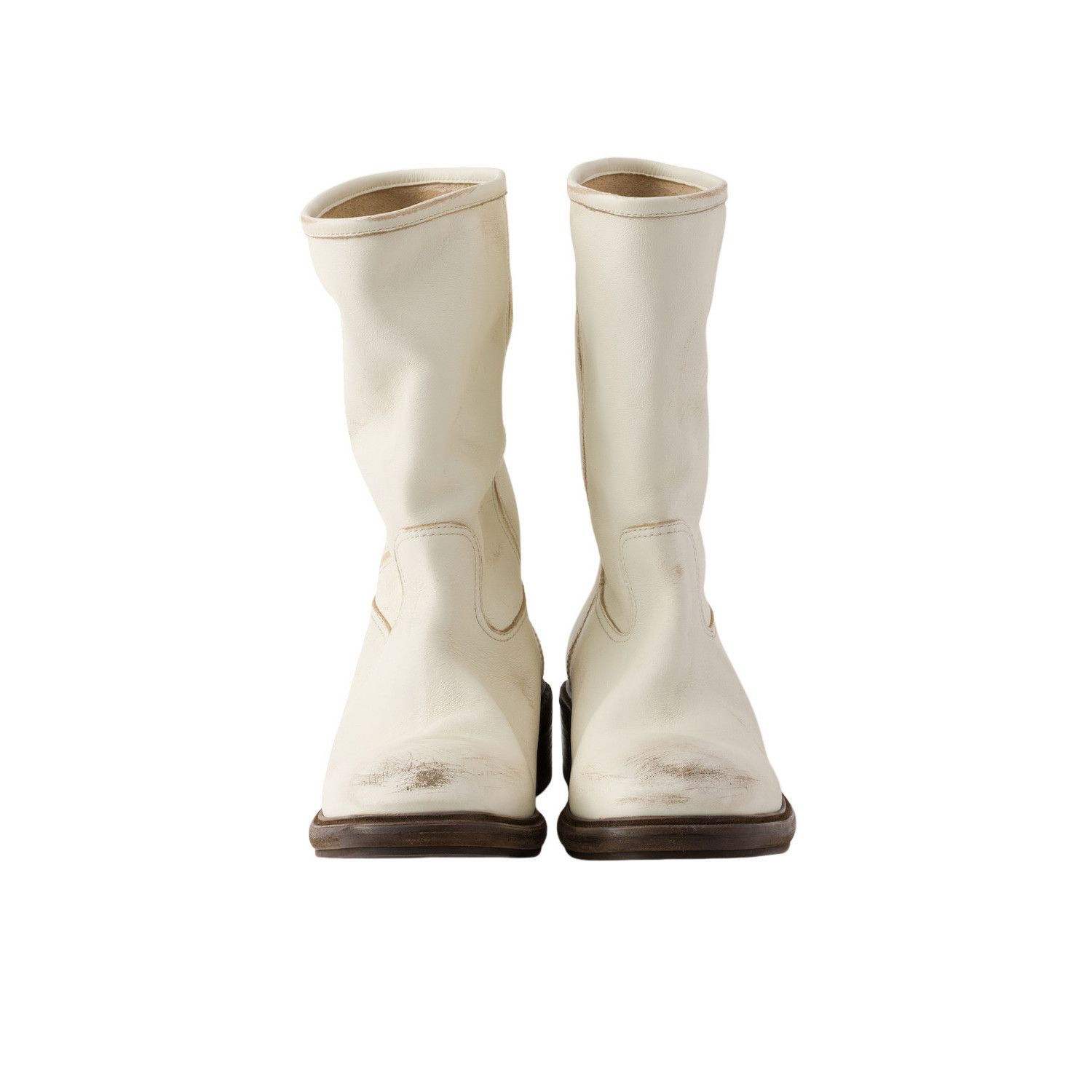 Prada PRADA $1990 Chalk White Vintage-effect leather boots New & A Size US 11 / IT 41 - 4 Thumbnail