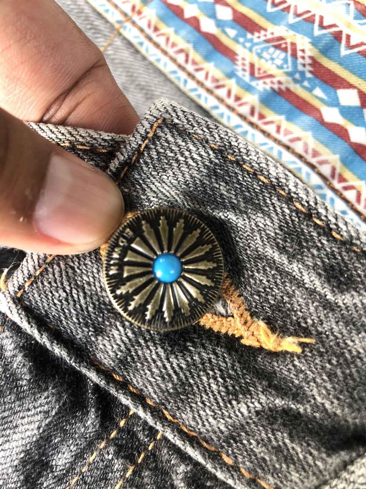 If Six Was Nine Japanese Edwin XV Flared Jeans Distressed Jeans Navajo Style Size US 33 - 13 Thumbnail