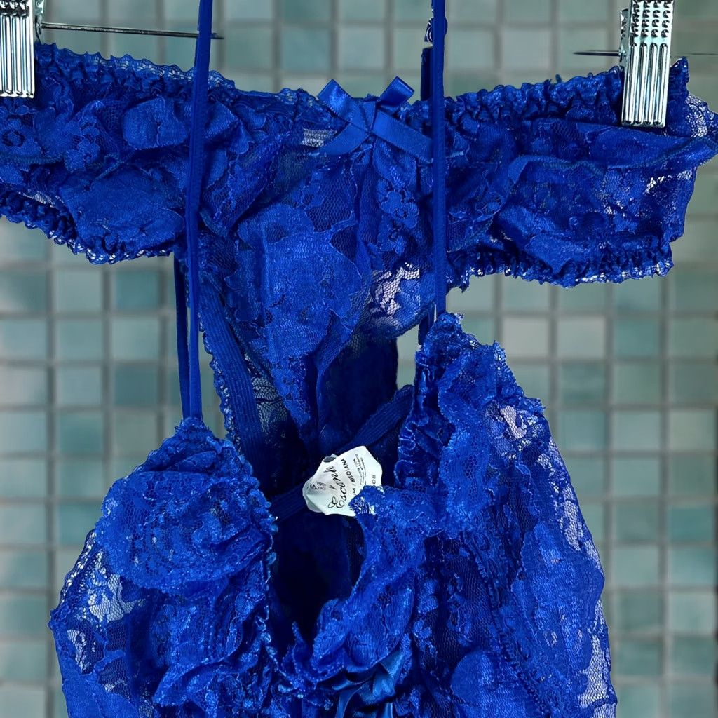 Vintage Escante Lace Trim Spaghetti Strap Blue Longline Bra Set Size Medium Womens Size ONE SIZE - 1 Thumbnail