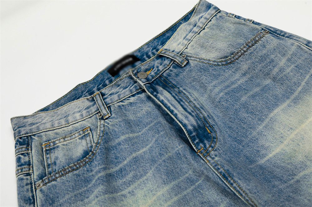 Jean Men's retro American washed distressed straight jeans Size US 32 / EU 48 - 3 Thumbnail