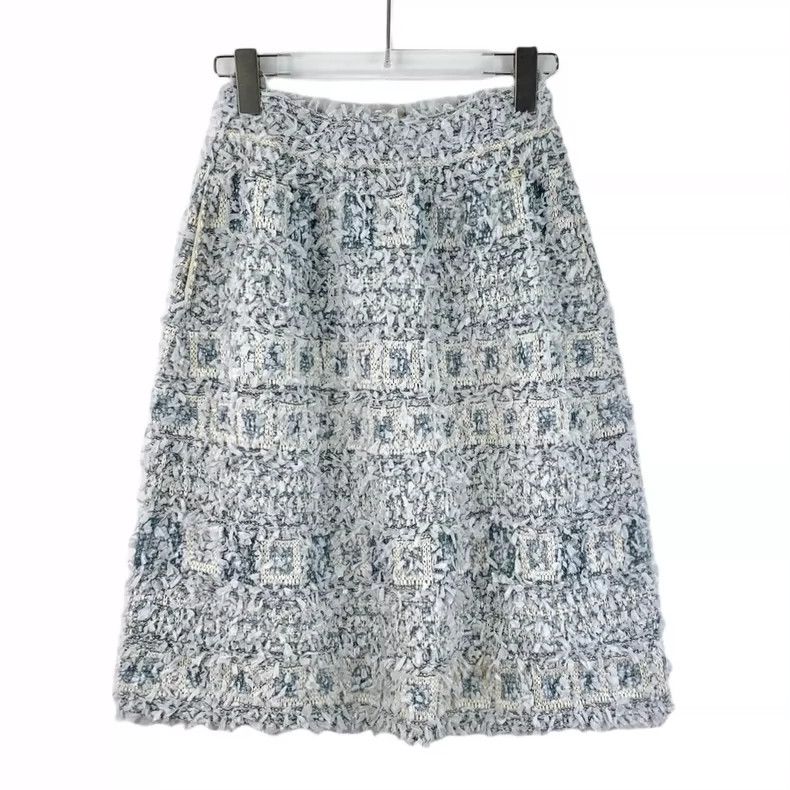 Chanel Chanel Light blue cotton tassel flower stitching tweed skir Size 42" / US 20 - 1 Thumbnail