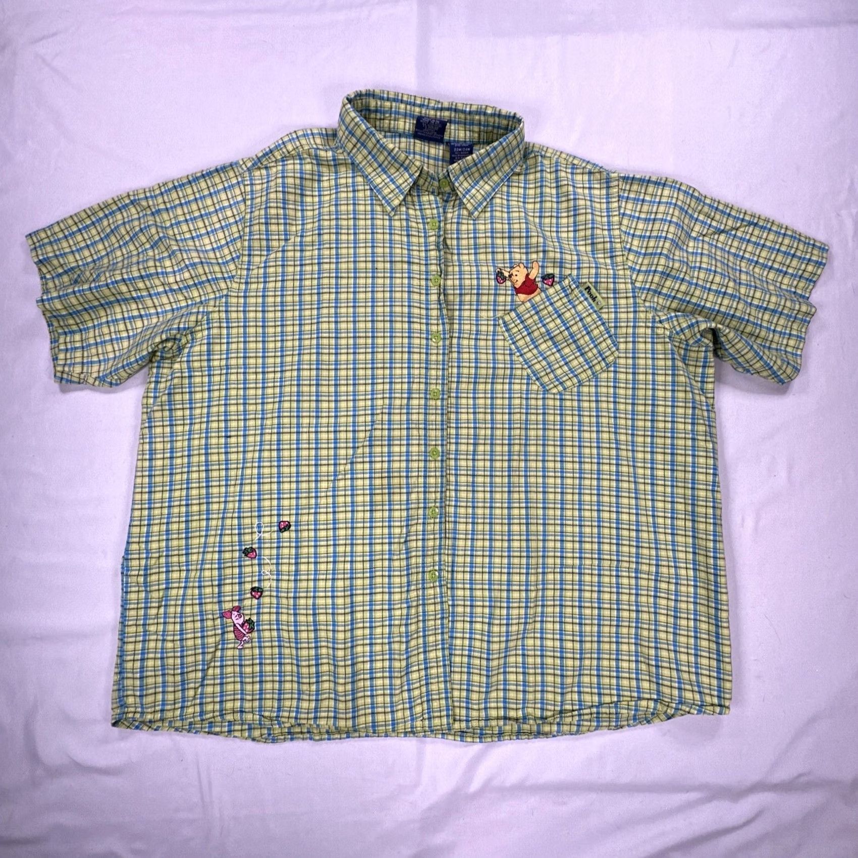 Vintage VINTAGE Disney Pooh Button-Up Shirt Women's 22W Jerry Leigh Collared Short Sleeve Embroidered Green Multi Size 3XL / US 20-22 - 2 Thumbnail