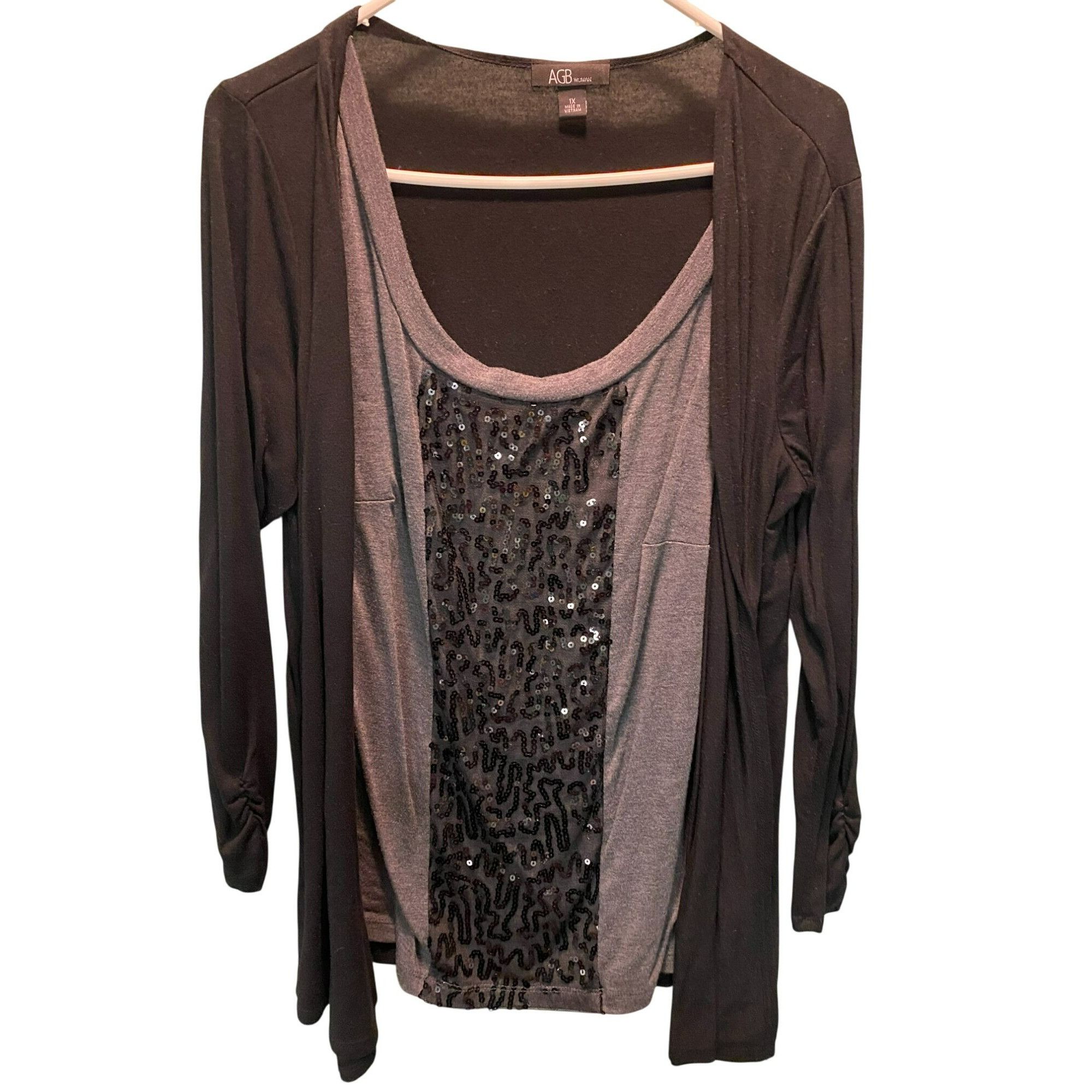 Other AGB Womens 1X Plus Size Black & Gray Sequin Embellished Laye Size XL / US 12-14 / IT 48-50 - 1 Thumbnail
