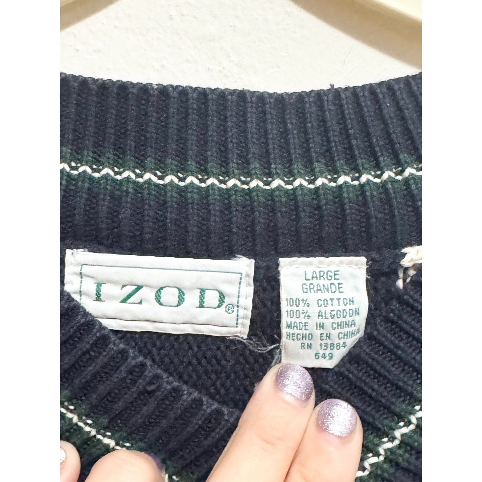 Izod Vintage Izod Sweater Men Large Navy Green Striped V Neck L 1 Size US L / EU 52-54 / 3 - 5 Thumbnail