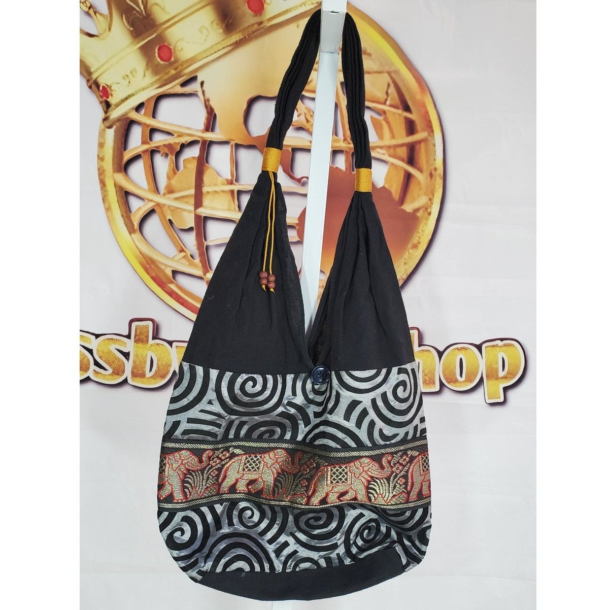 Handmade Handmade Black Gray Elephant Hobo Shoulder Bag One Size Size ONE SIZE - 1 Thumbnail