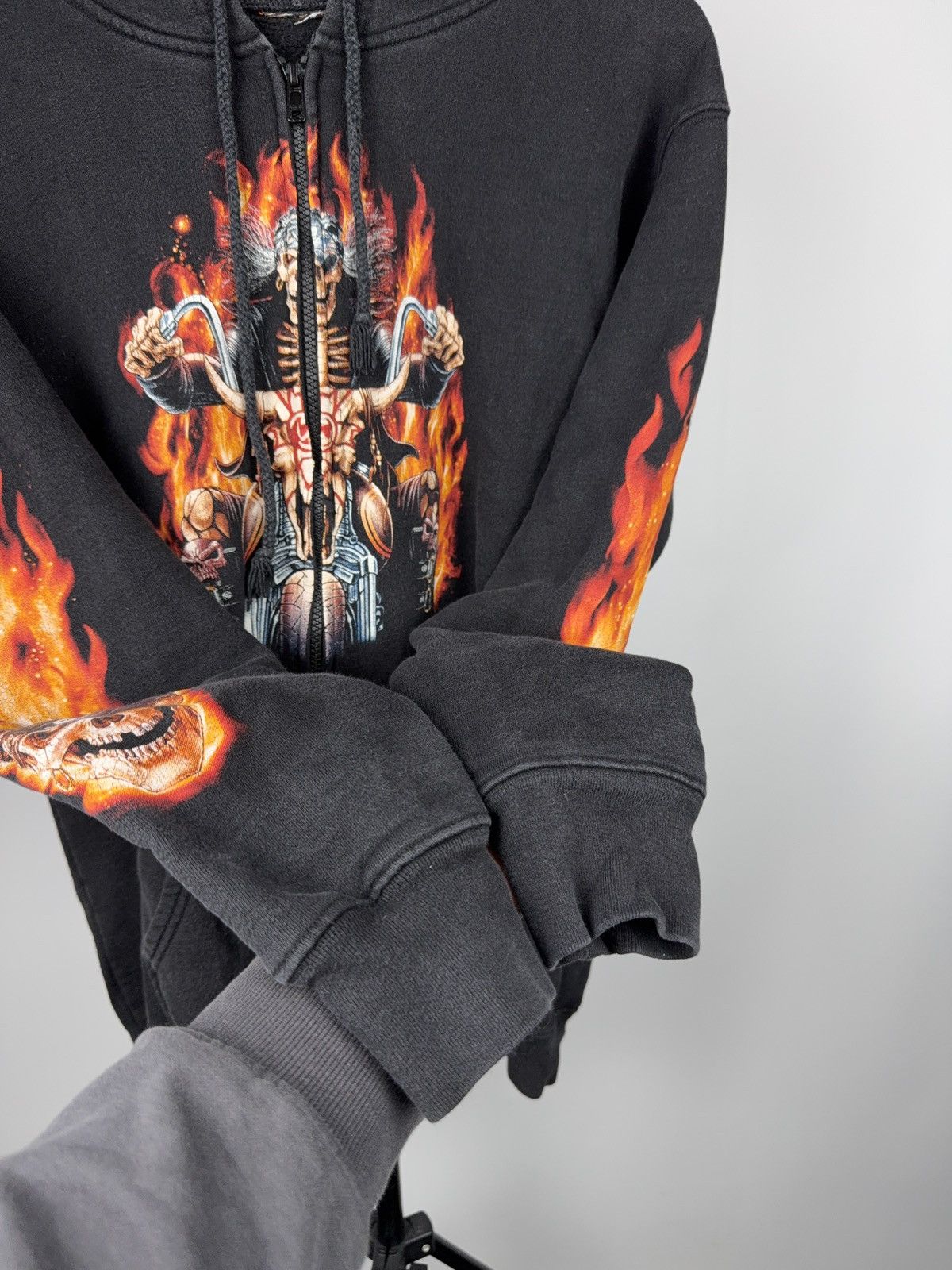 Harley Davidson Flaming Skull Biker Zip Hoodie Chopper Motorcycle Graphic Size US M / EU 48-50 / 2 - 17 Thumbnail