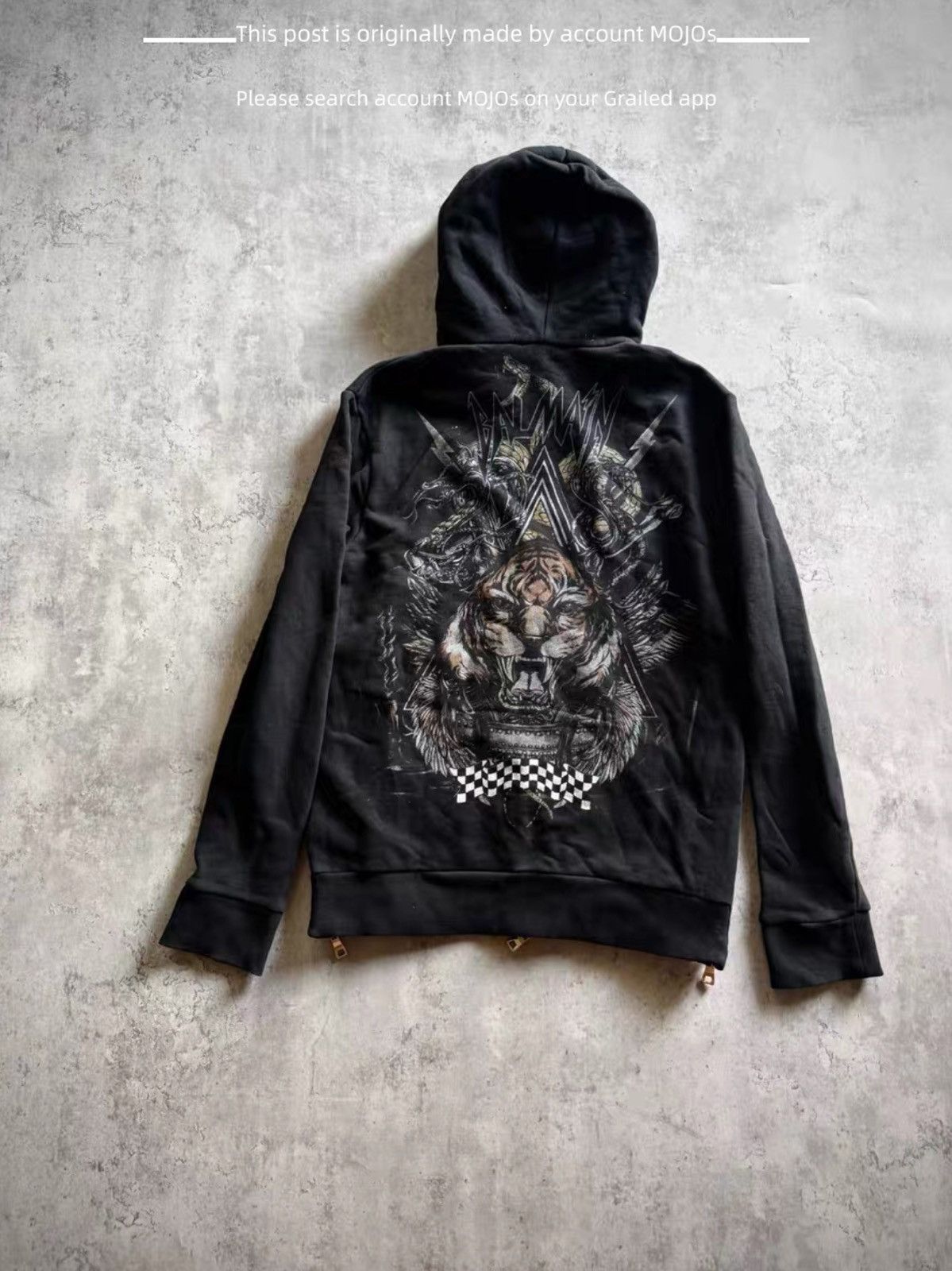 【美品】BALMAIN × H＆Mコラボ　フルジップパーカー Balmain Balmain x H&M Black Zip Biker Hoodie Immaculate Cond