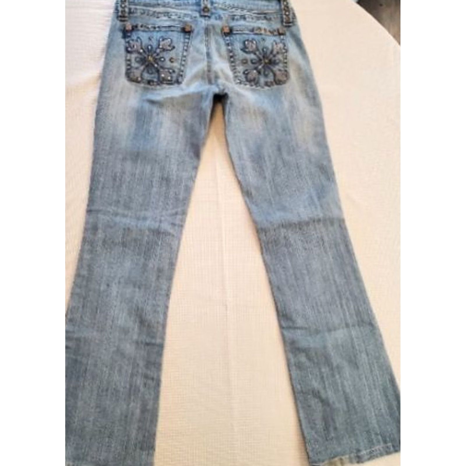Wrangler VINTAGE Wrangler Jeans Womens 5 Pocket Light Blue Low Rise Slim 30in Embroidered Studded Rhinestone Y2K Houston 2000s Shirt? Size 27" / US 4 / IT 40 - 6 Thumbnail