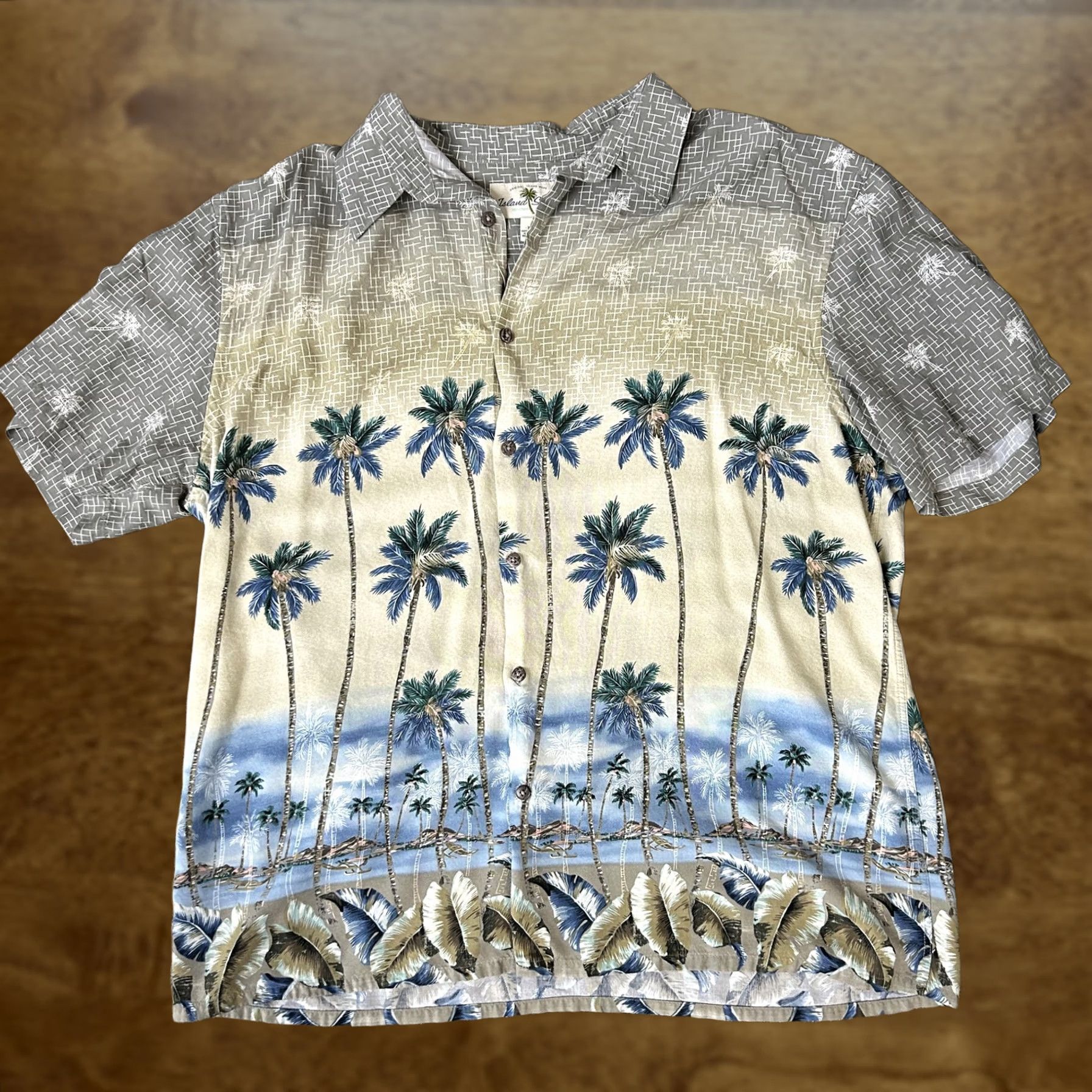 Vintage VINTAGE Island Shores Shirt Mens XL Beige Palm Tree Hawaiian Aloha Beach Button Up Size US XL / EU 56 / 4 - 1 Thumbnail