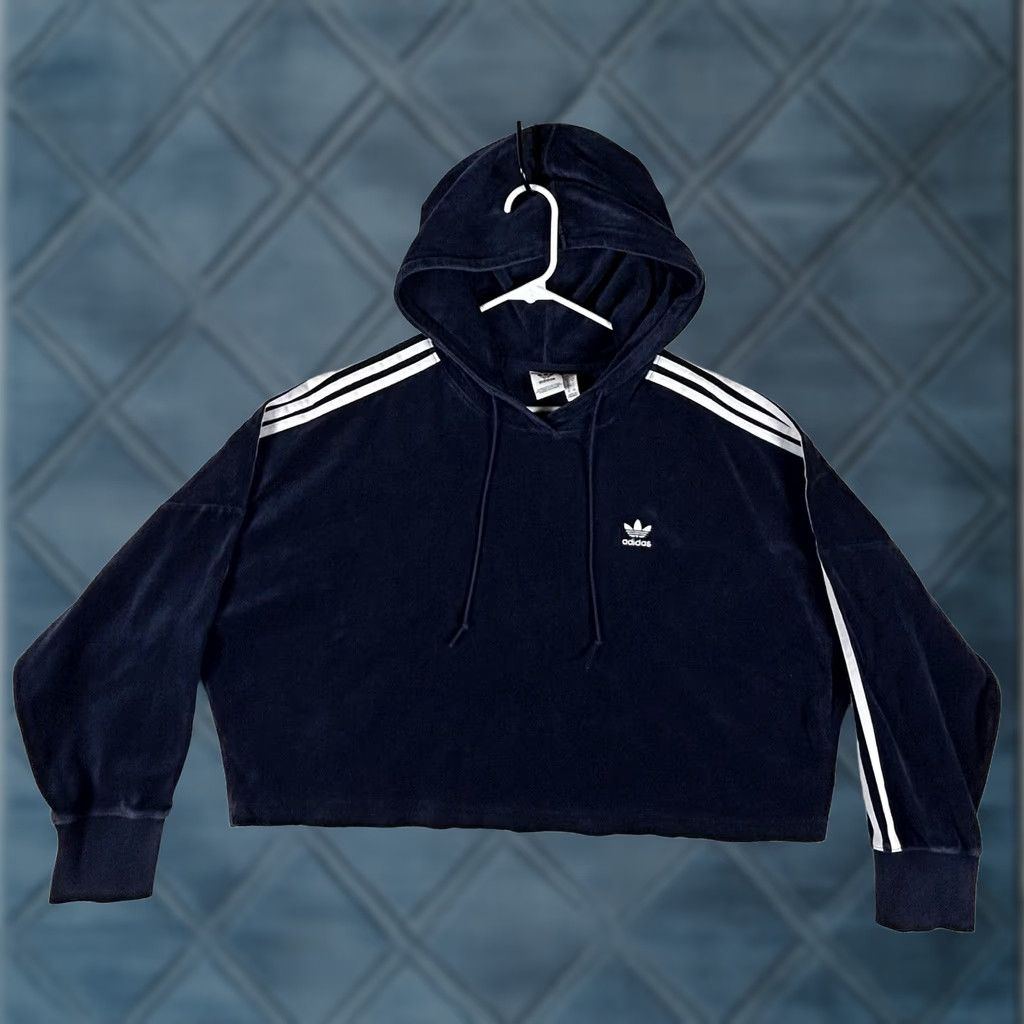 Adidas Vintage adidas Velour Crop Track Jacket Womens M Blue Pullover Hoodie Y2k Size M / US 6-8 / IT 42-44 - 1 Thumbnail