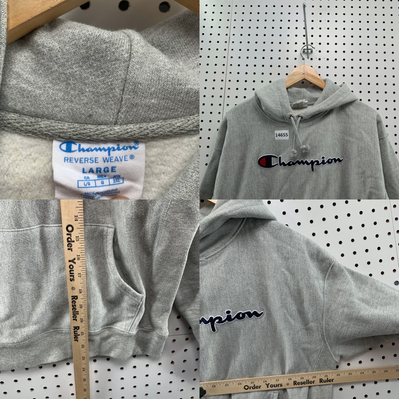 Champion Champion Reverse Weave Hoodie Women Large Gray Spellout Hooded Pullover Size L / US 10 / IT 46 - 10 Thumbnail