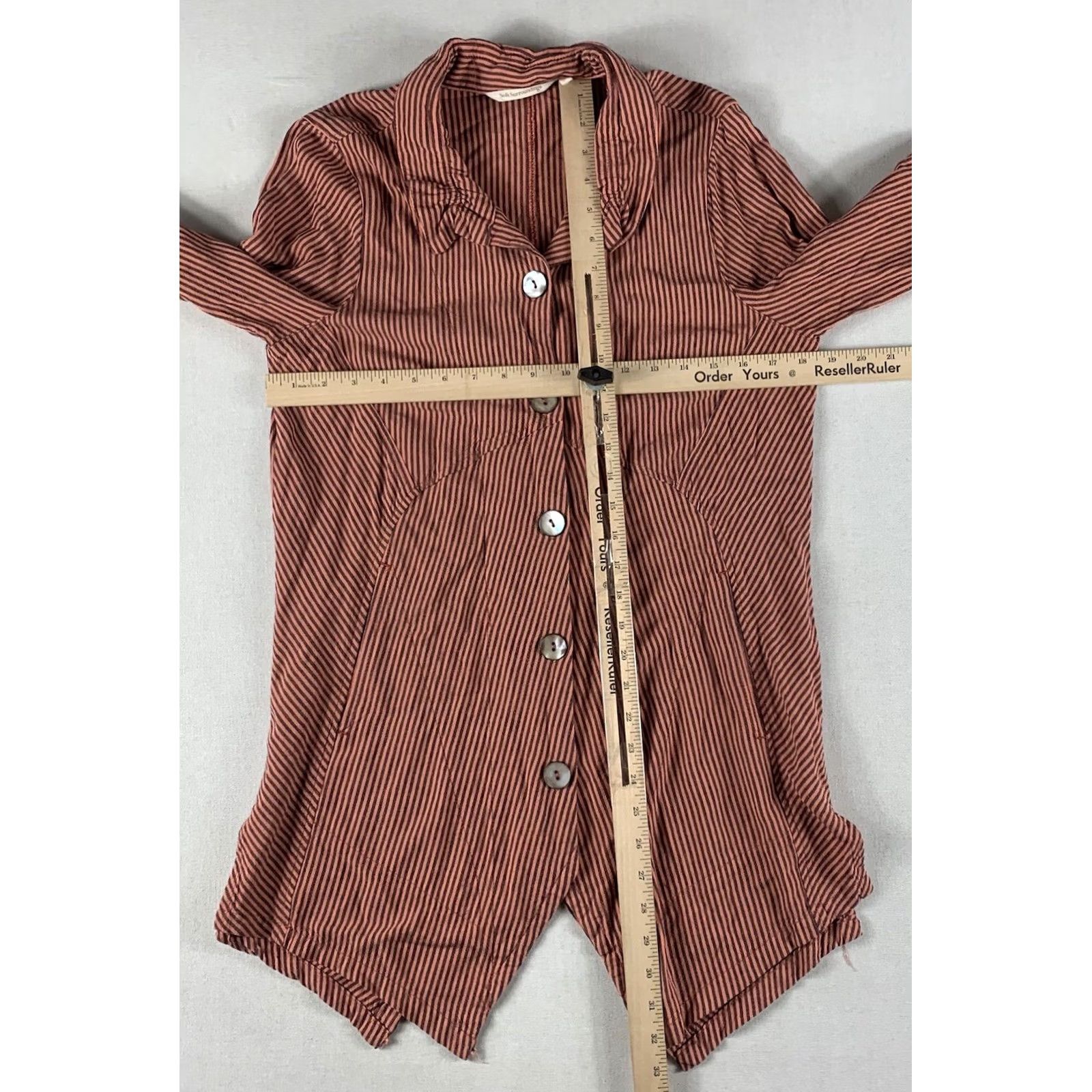 Soft Surroundings Soft Surroundings Shirt S Orange Striped Roll Tab Sleeve Tunic Button Up Size S / US 4 / IT 40 - 4 Thumbnail