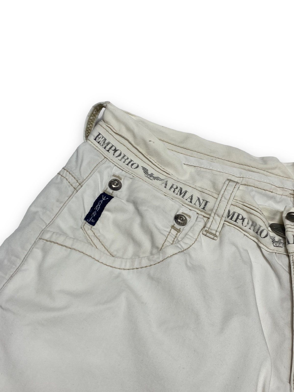 Armani 00s Vintage ARMANI White Pants Avant Garde Big Logo Size US 33 - 7 Thumbnail