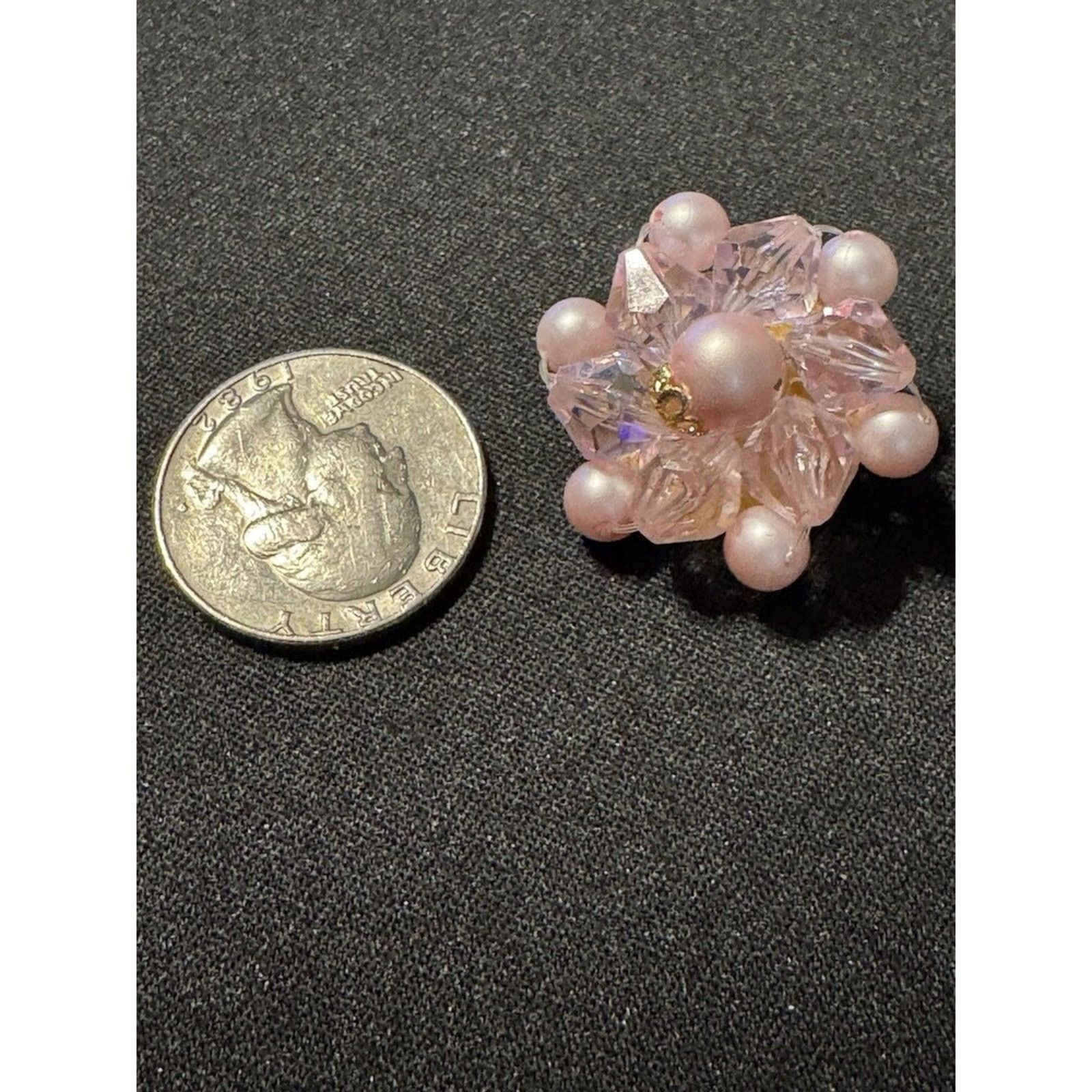 Other Pink Pearl Beaded Button Clip-on Earrings Vintage Germany Size ONE SIZE - 3 Thumbnail