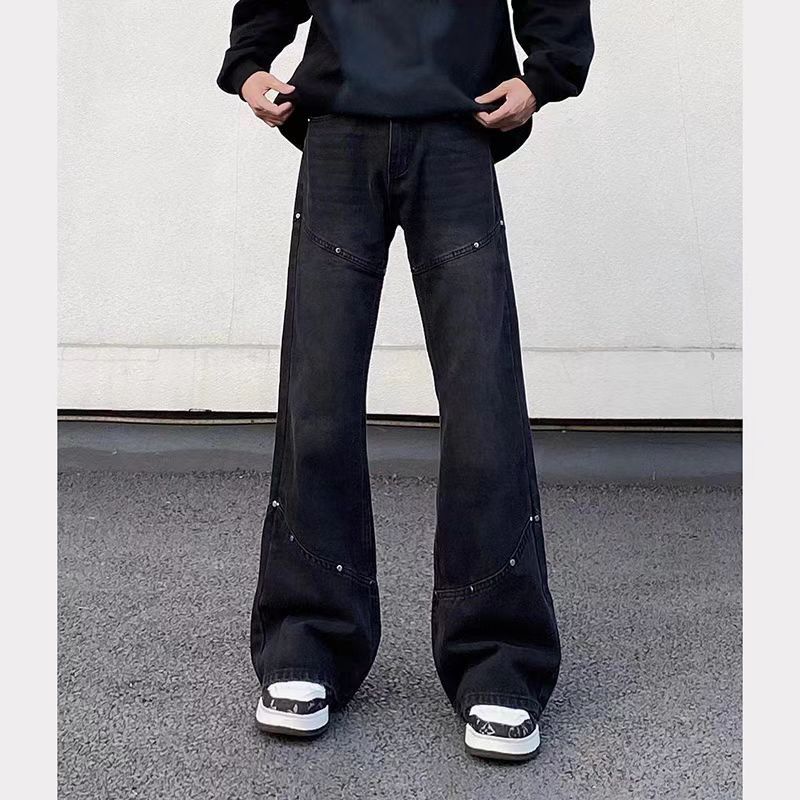 Jean Black Studded Loose Wide-Leg Jeans Size US 33 - 6 Thumbnail