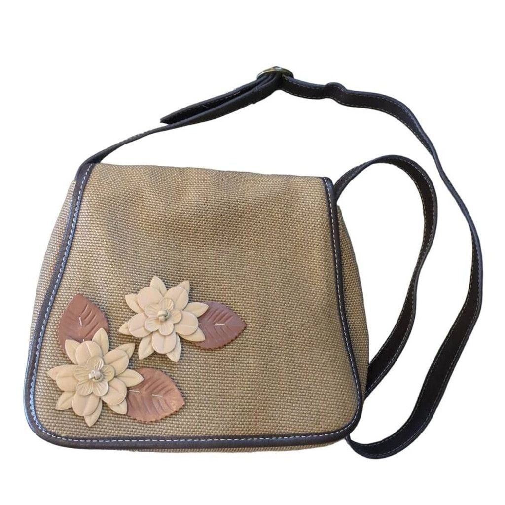 Liz Claiborne Liz Claiborne Brown Woven Floral Applique Vintage Crossbody Size ONE SIZE - 1 Thumbnail