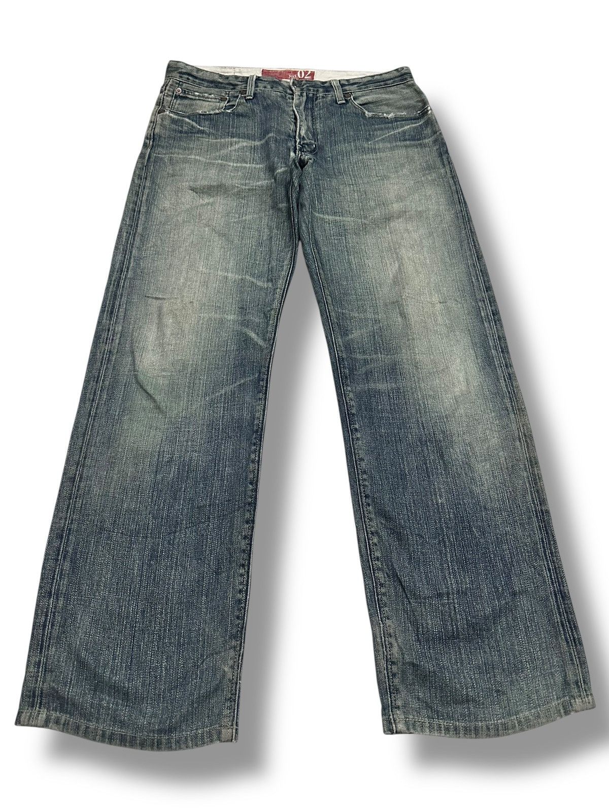 Japanese Brand Vintage Back Number 02 Baggy Loose Style Faded Wash Size US 33 - 1 Thumbnail