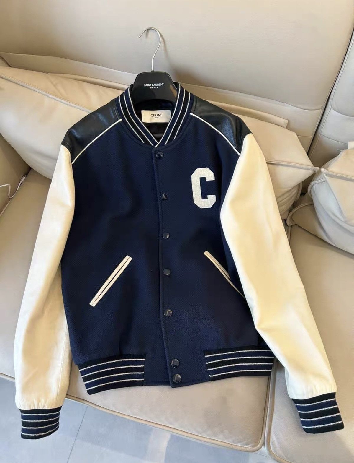 Celine Celine Retro C-Letter Spliced Leather Varsity Jacket Size US L / EU 52-54 / 3 - 1 Thumbnail