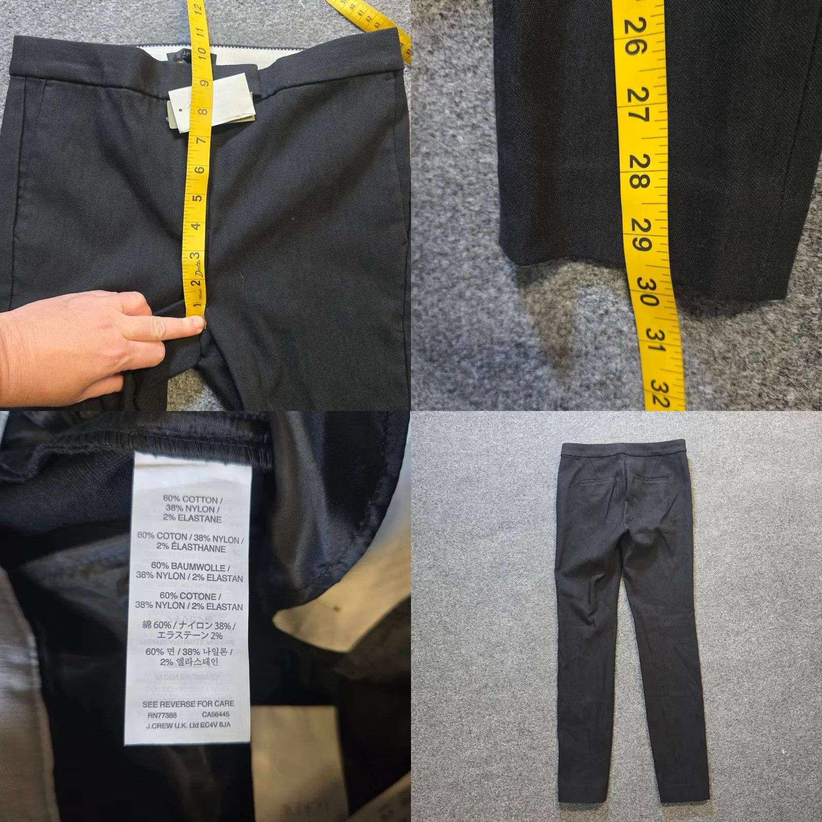 J.Crew J.CREW Pants Womens 2 Black Taper Skinny Stretch Regular Regular Pants Office Career Vintage: No Size 26" / US 2 / IT 38 - 8 Thumbnail