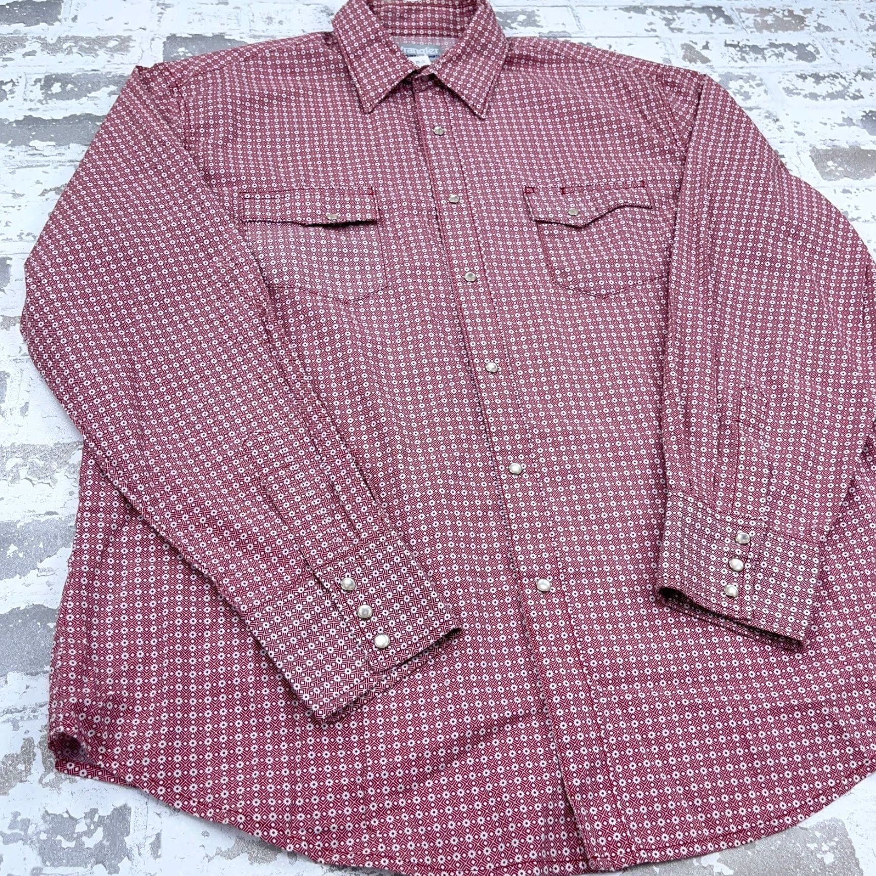 Wrangler VINTAGE Wrangler Western Shirt Men XL Red Pearl Snap Button Up Cowboy Wrancher Geometric Size US XL / EU 56 / 4 - 5 Thumbnail
