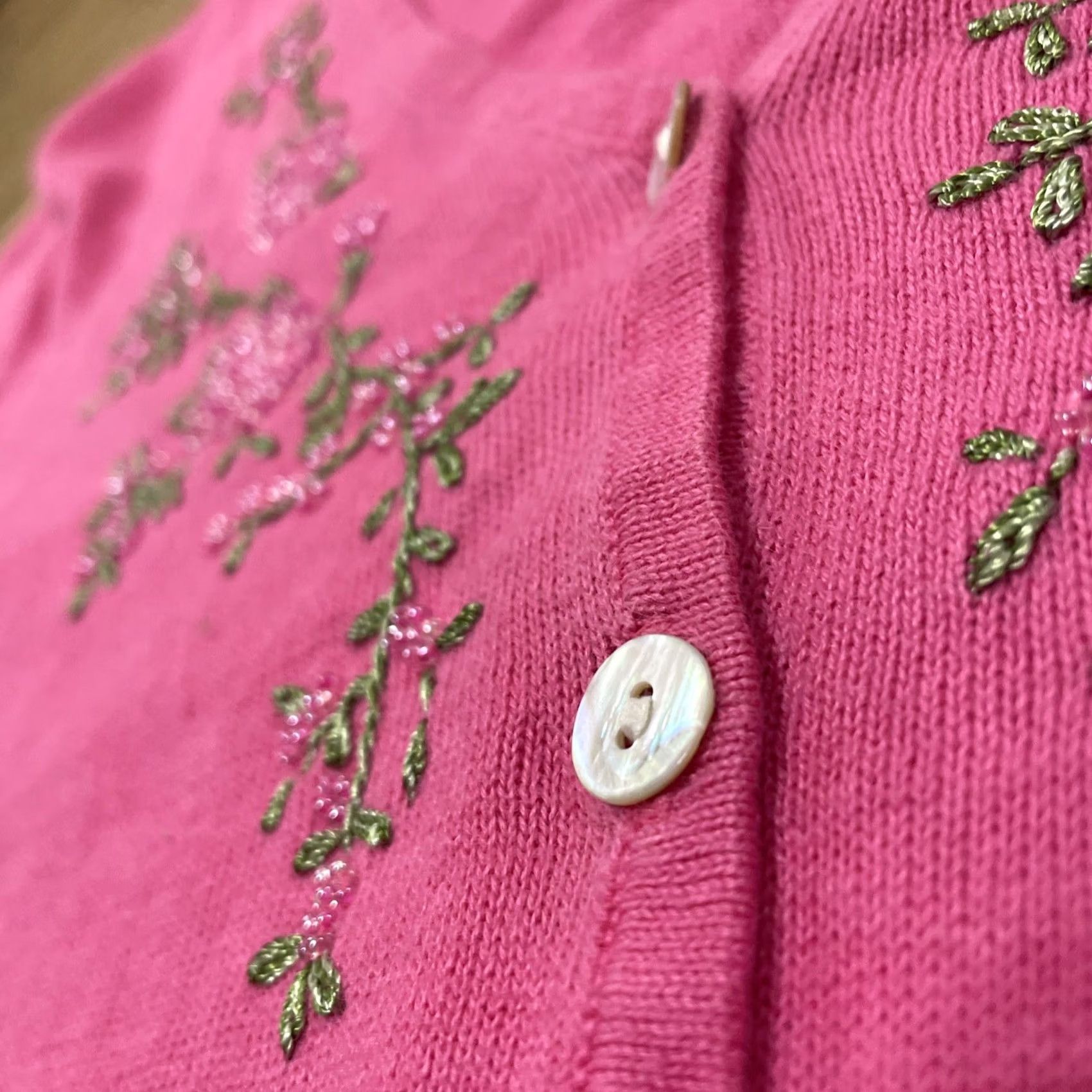 Vintage Nina Piccalino Vtg 90s Pink Cardigan Knit Shirt Women Slim 16 Y2k Beaded Floral Size XXL / US 16-18 / IT 52-54 - 7 Thumbnail