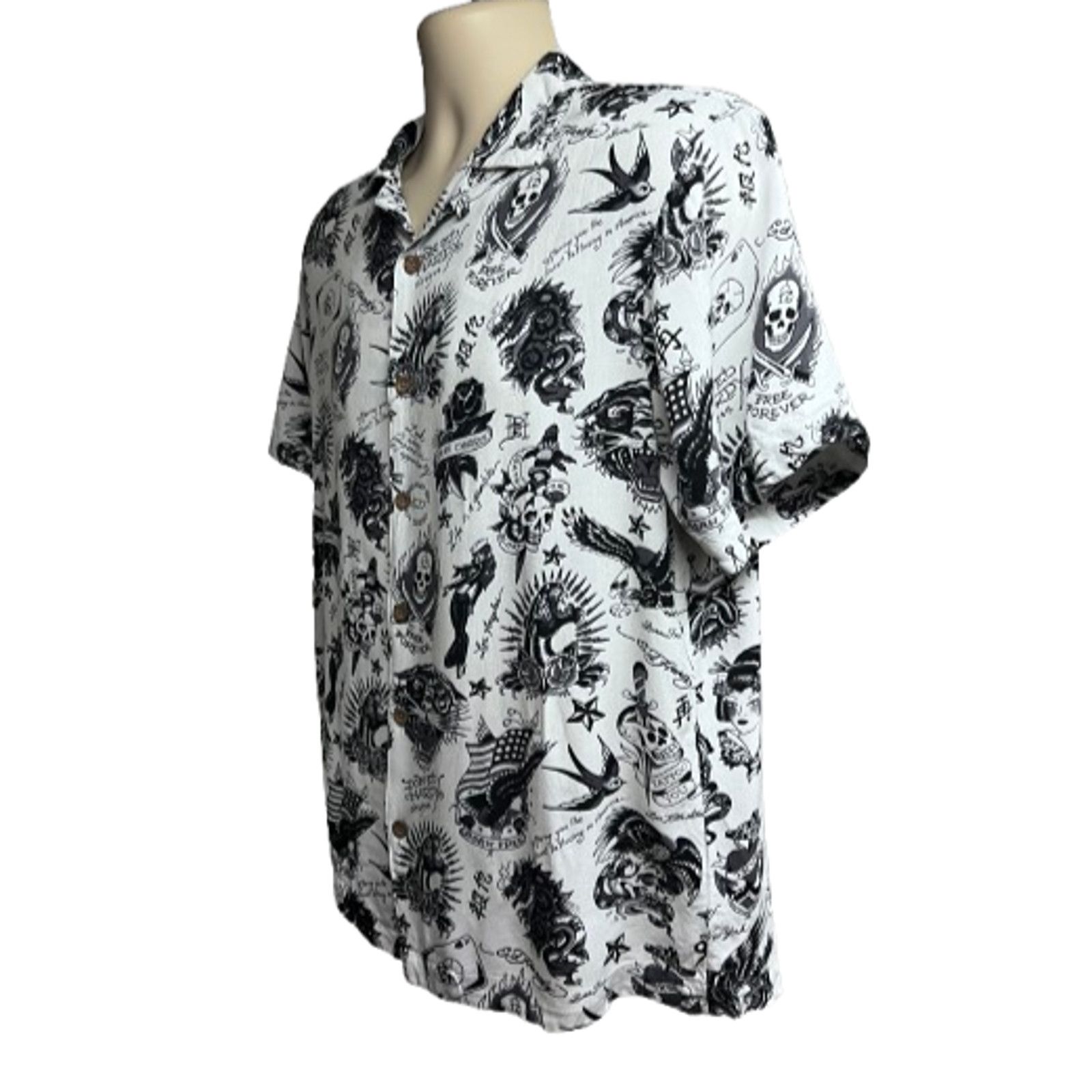 Ed Hardy Ed Hardy All Over Graphic Print Button Up Camp Shirt Medium Size US M / EU 48-50 / 2 - 3 Thumbnail